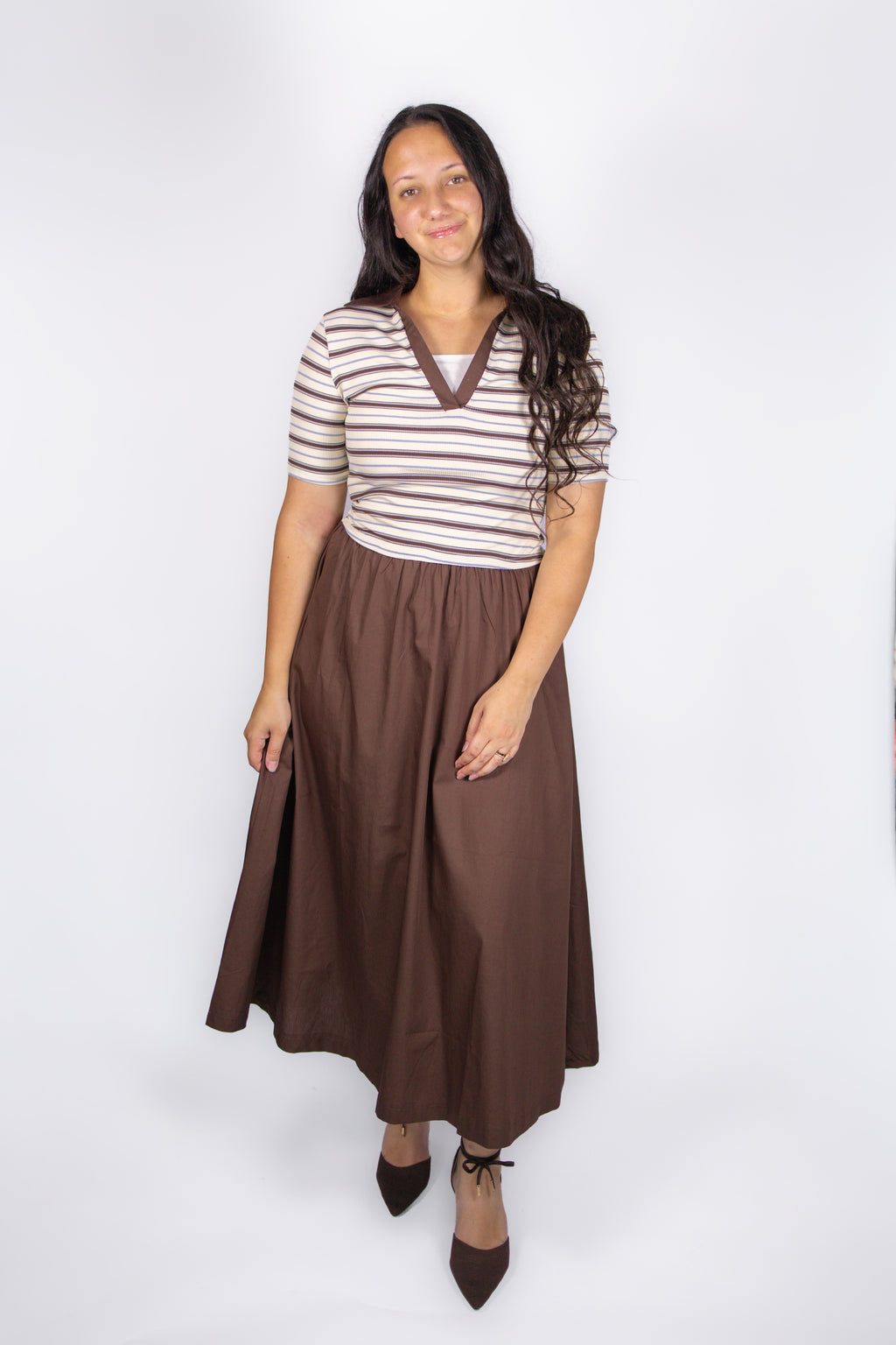 Monroe Striped Polo Dress in Chocolate