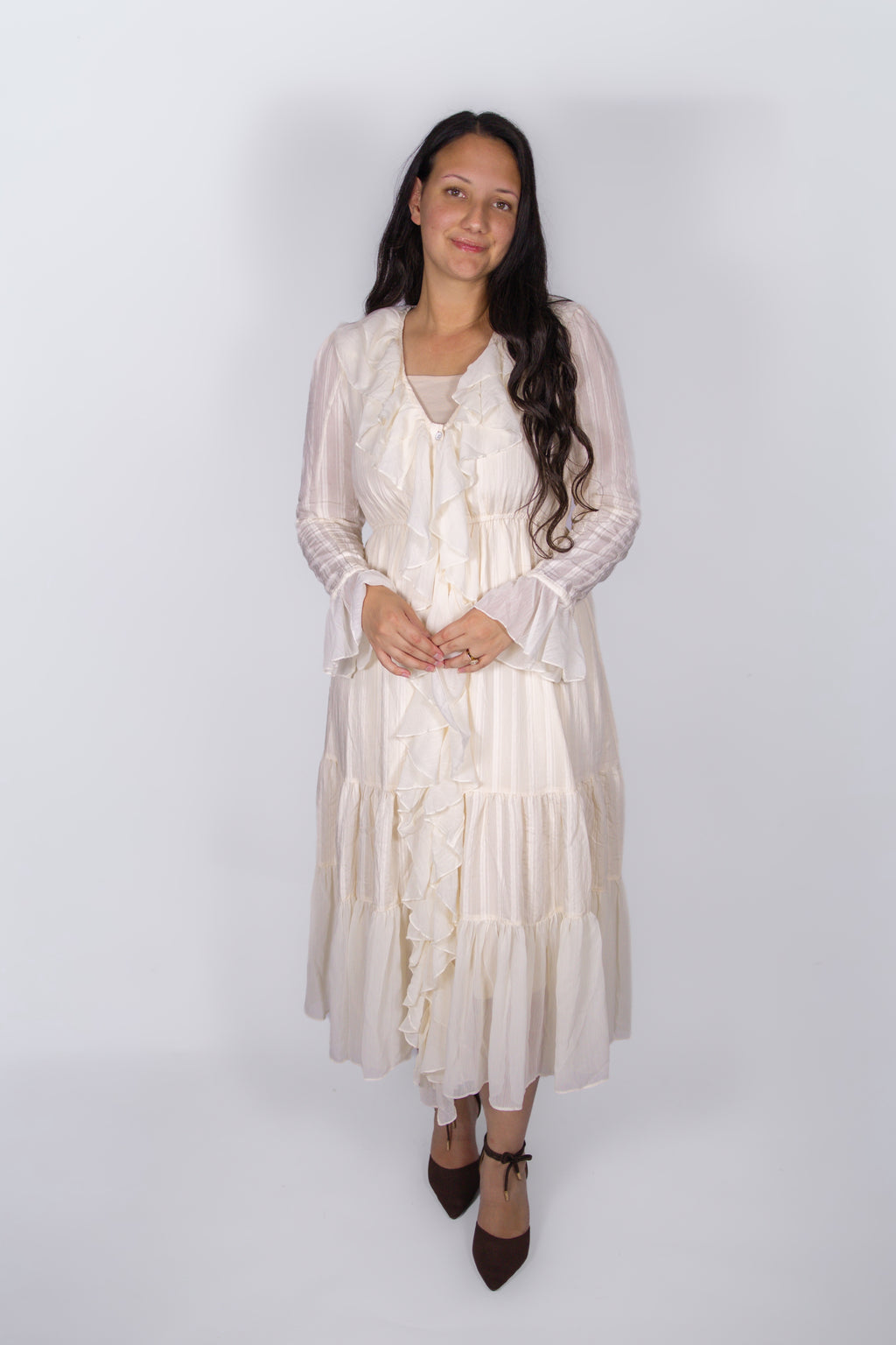 Felicity Ruffle Tiered Dress in Cream
