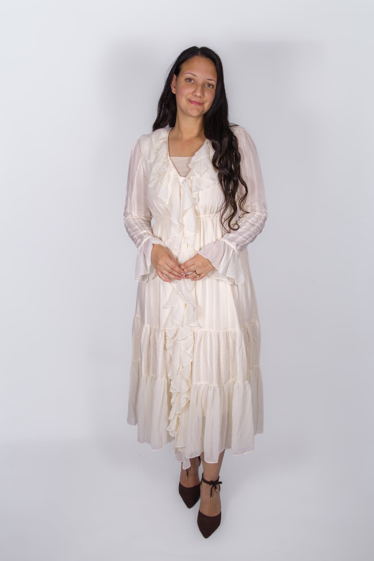 Felicity Ruffle Tiered Dress in Cream
