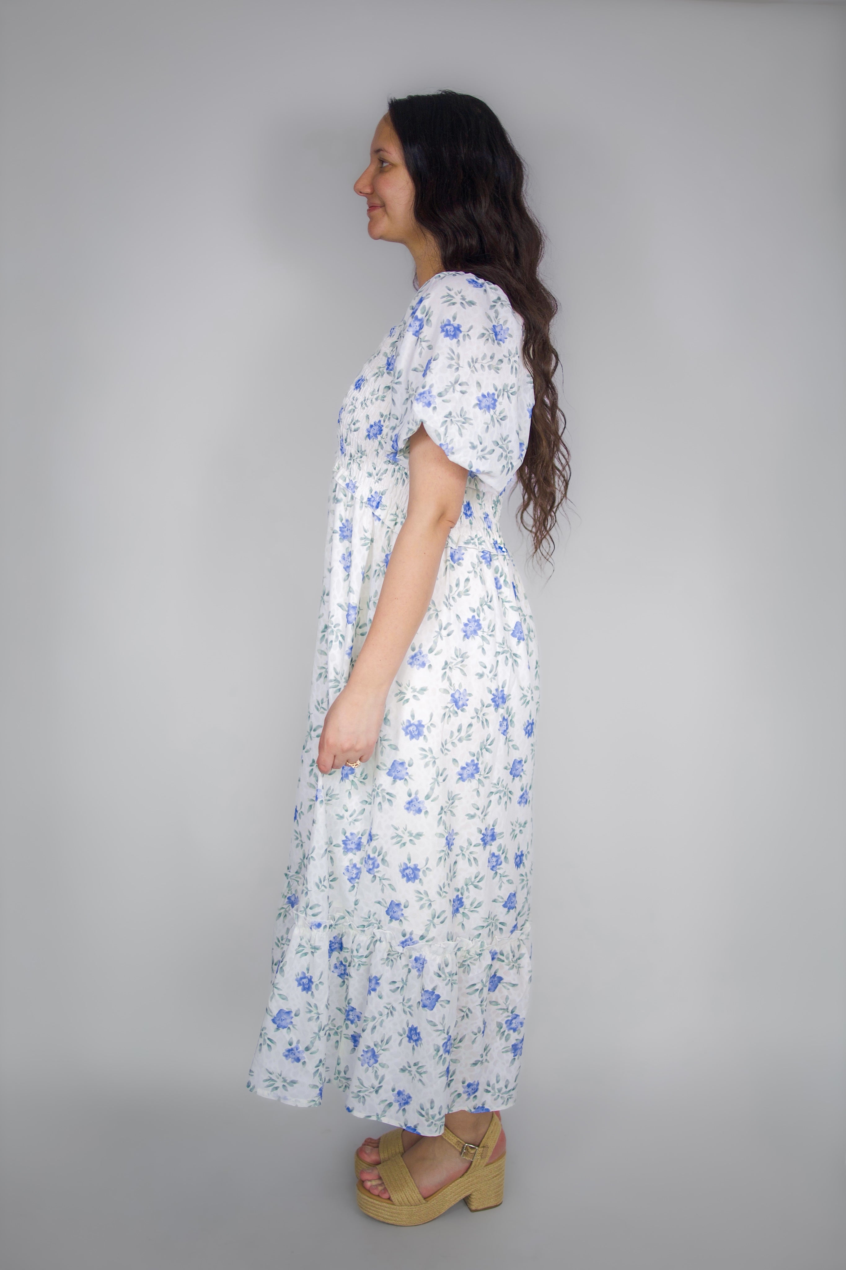 Jensen Smocked Midi Dress in Wisteria Bud