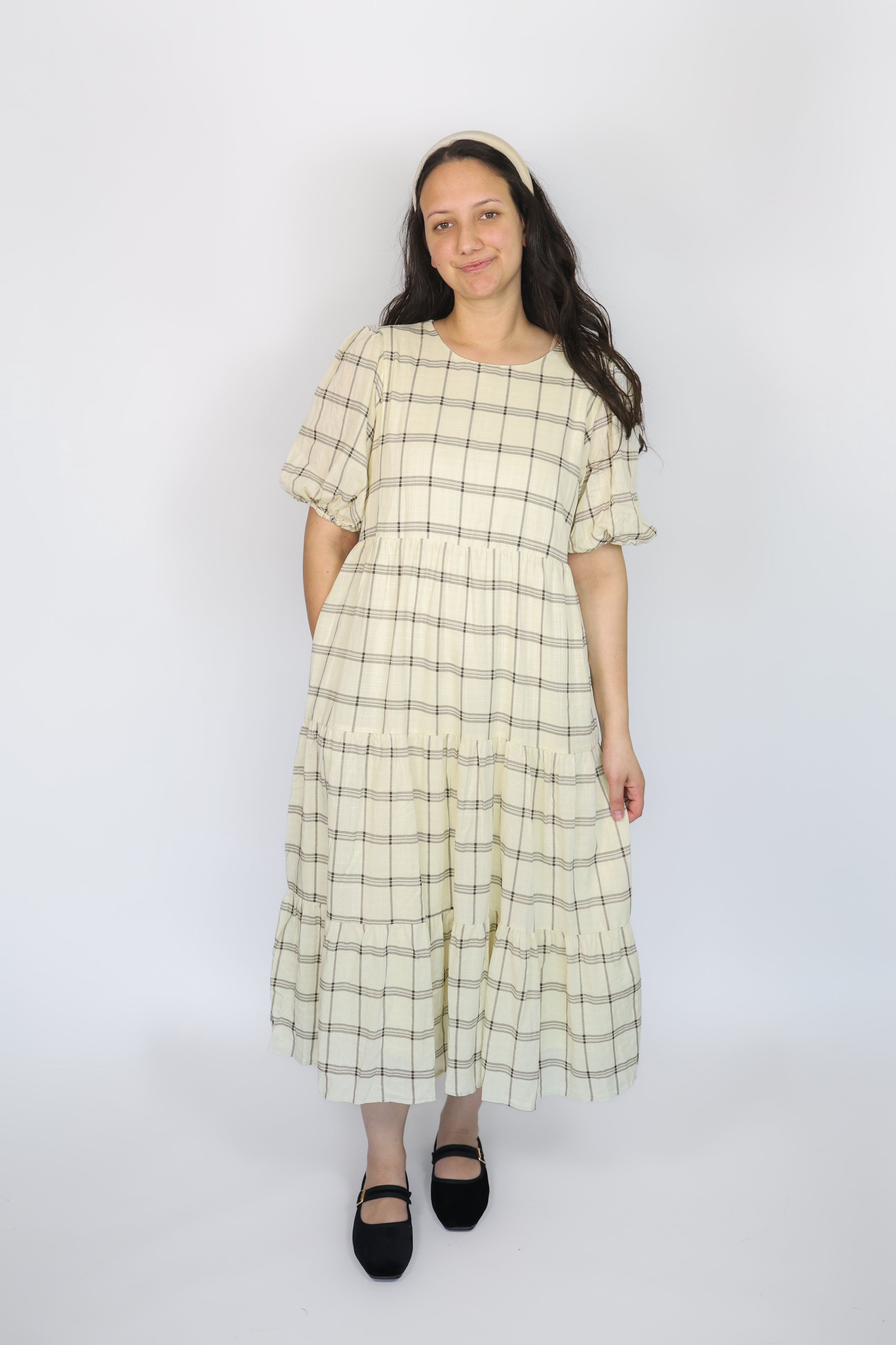 Jolie Plaid Tiered Midi Dress
