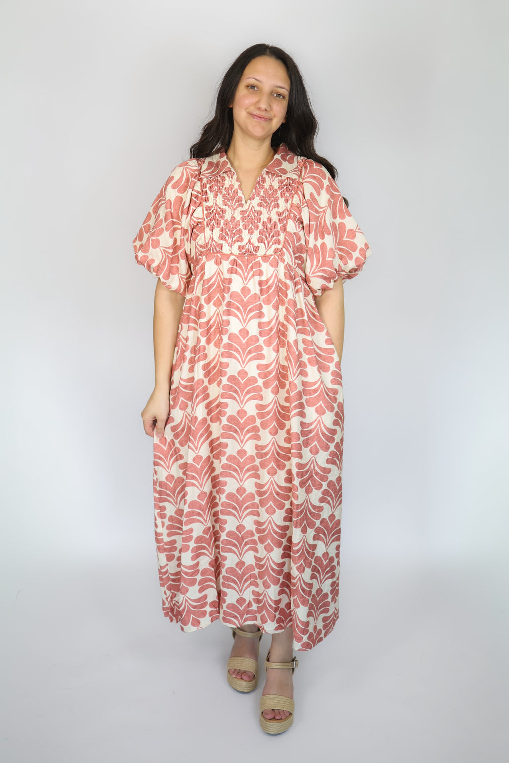 Maven Floral Smocked Dress in Mauve