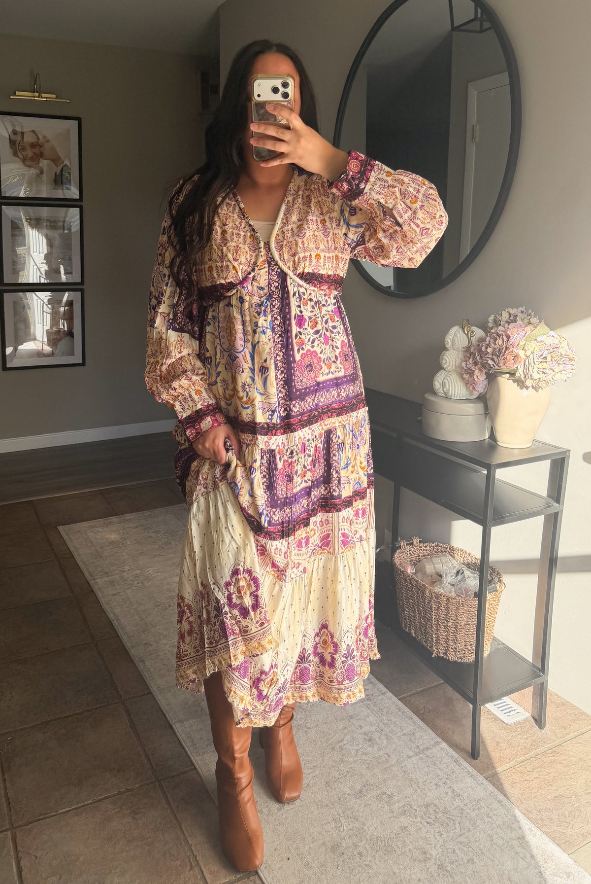 Aspen Patchwork Print Dress in Lilac