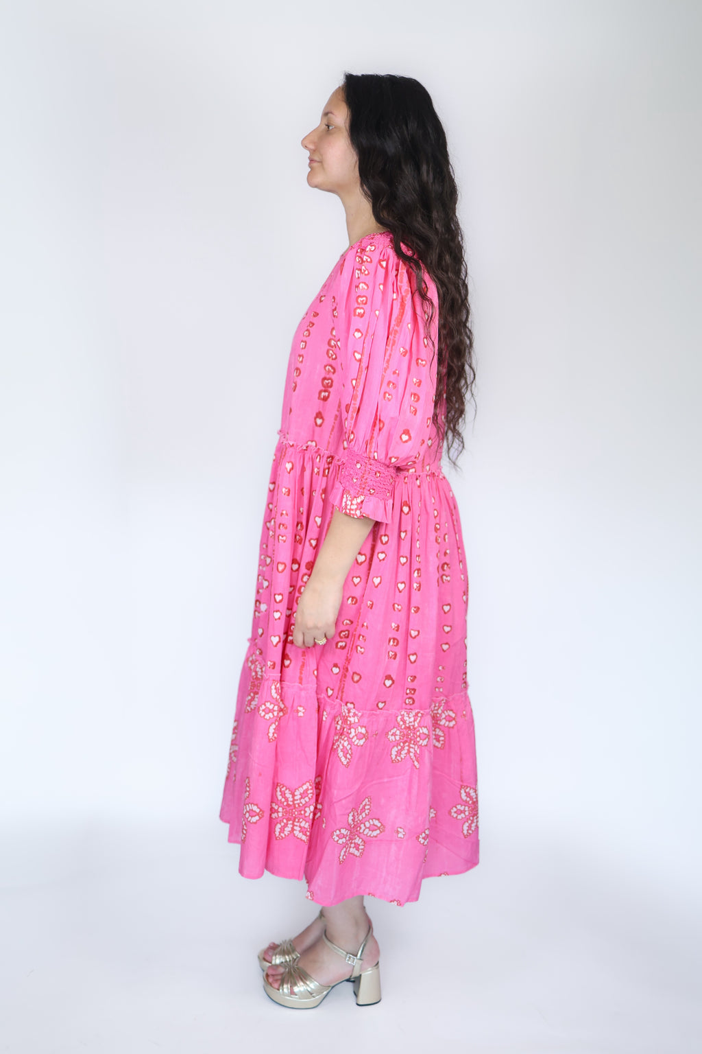 Jade Tiered Midi Dress in Pink