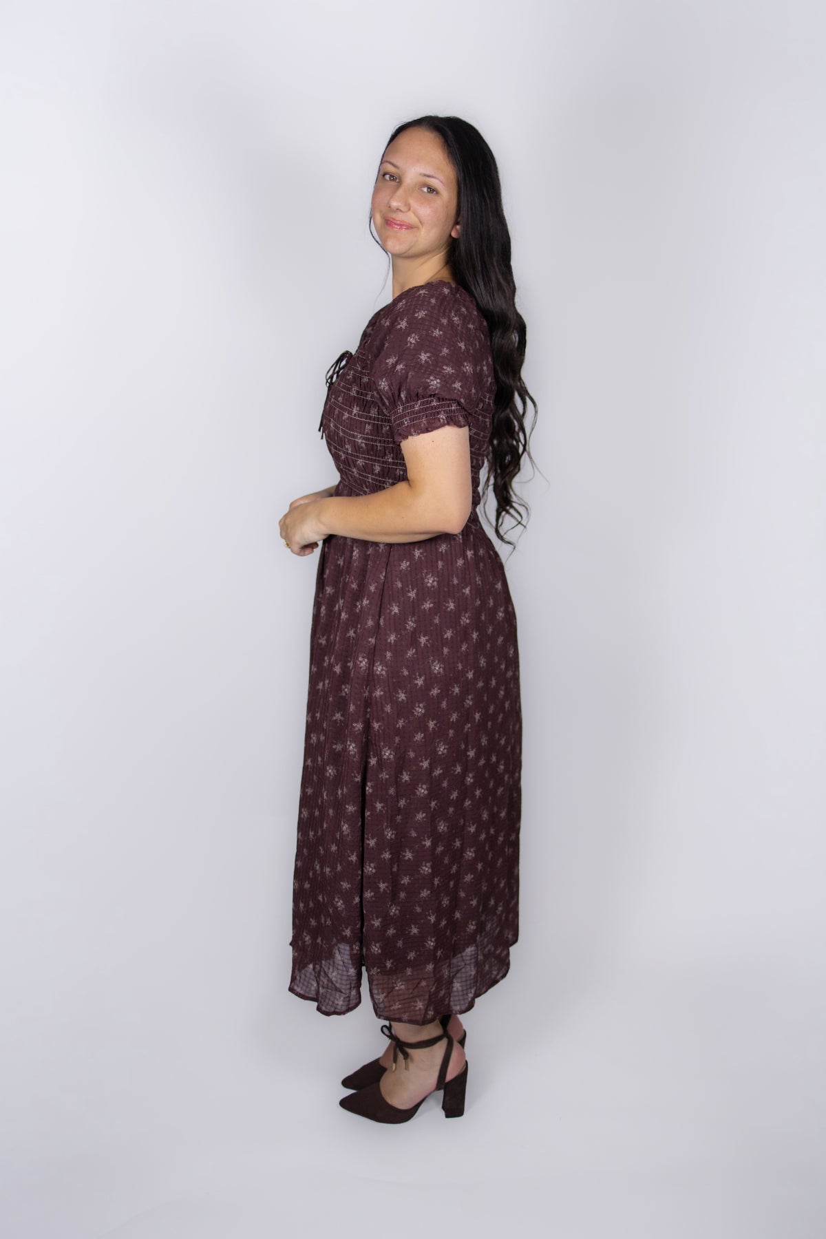 Penny Floral Smocked Dress in Burgundy