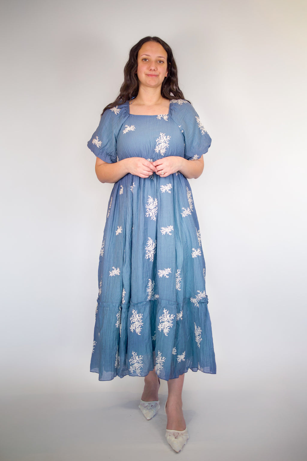 Aria Floral Embroidered Midi Dress