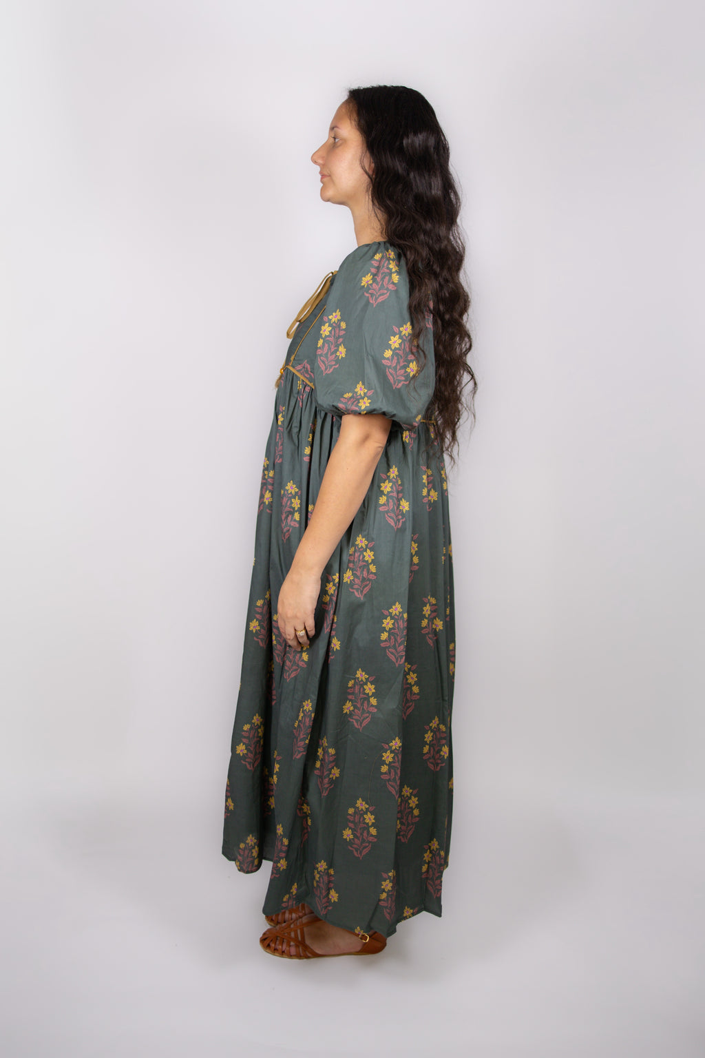 Autumn Cotton Green Floral Dress
