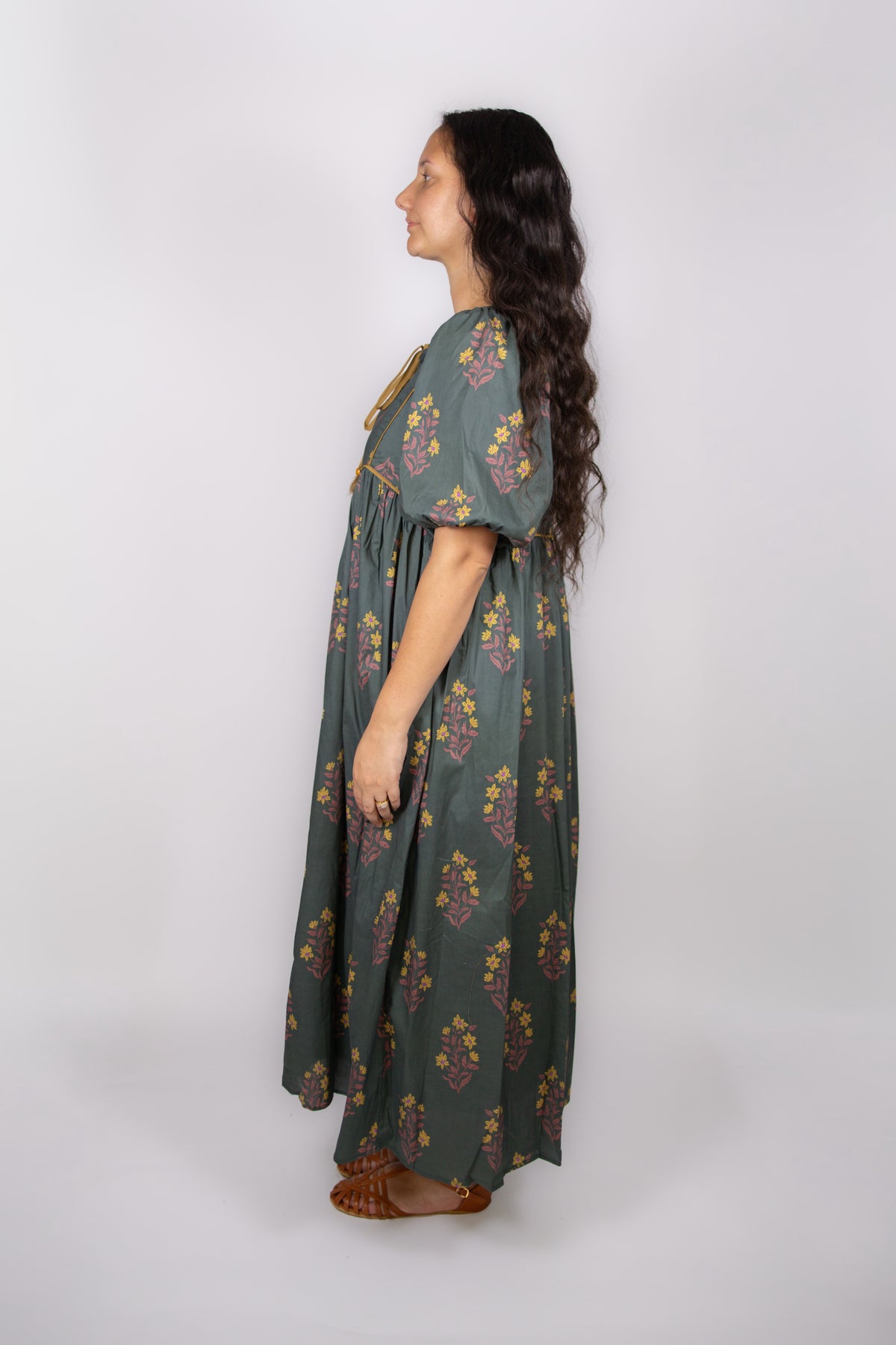 Autumn Cotton Green Floral Dress
