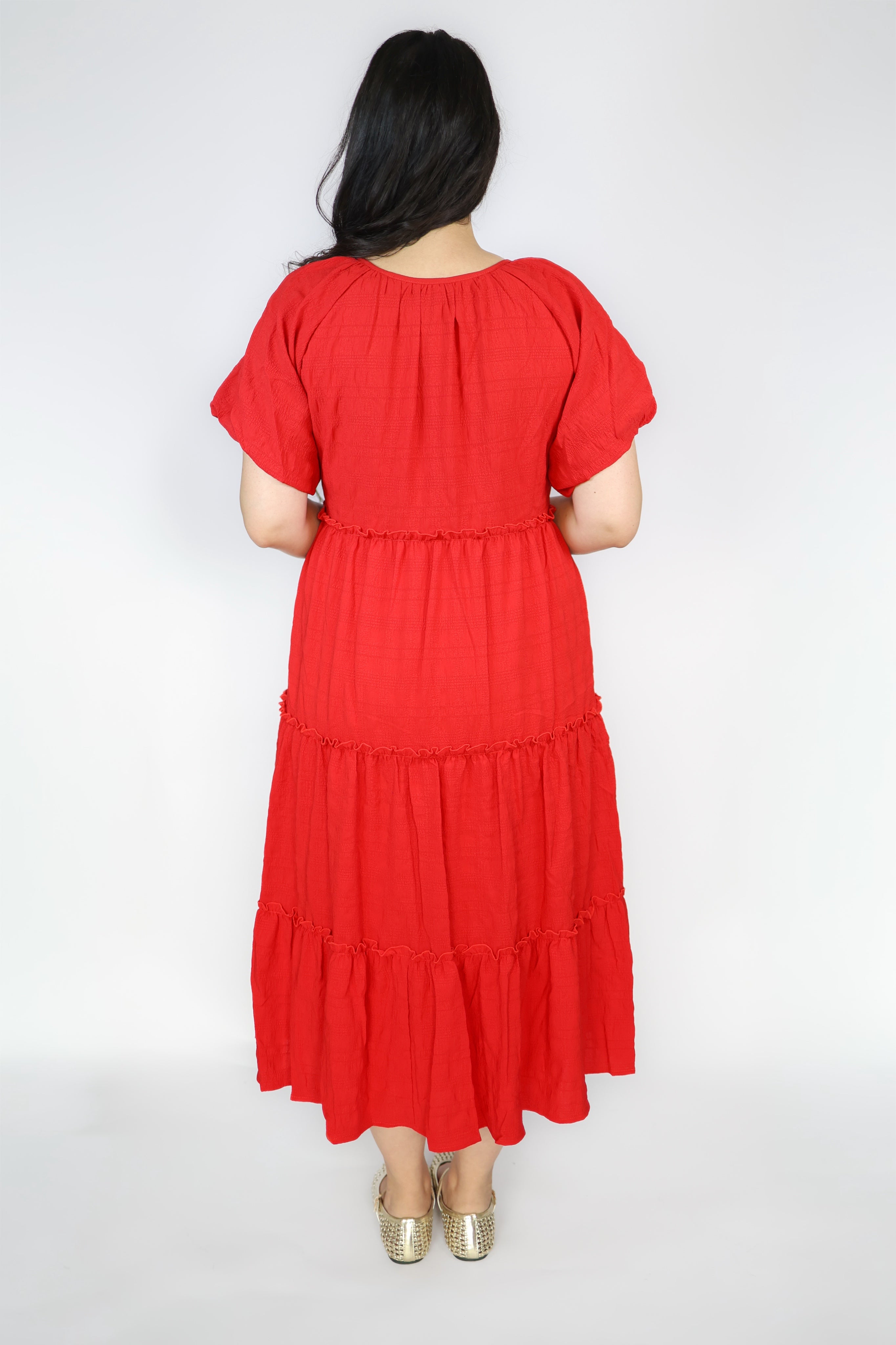 Serena Midi Dress in Cherry Red