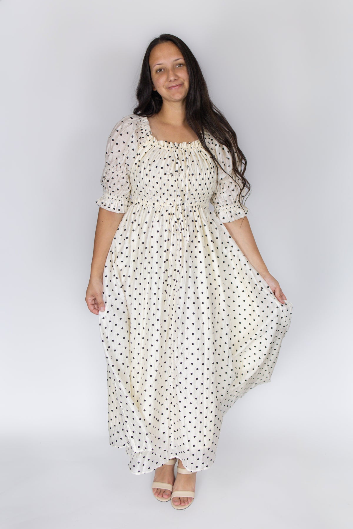 Blakely Smocked Dress in Ivory Dot