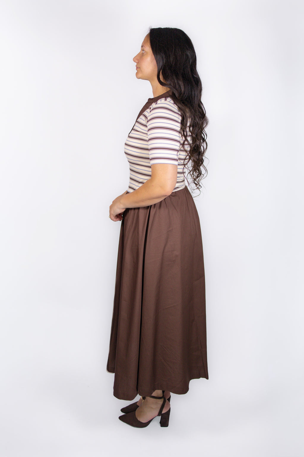 Monroe Striped Polo Dress in Chocolate