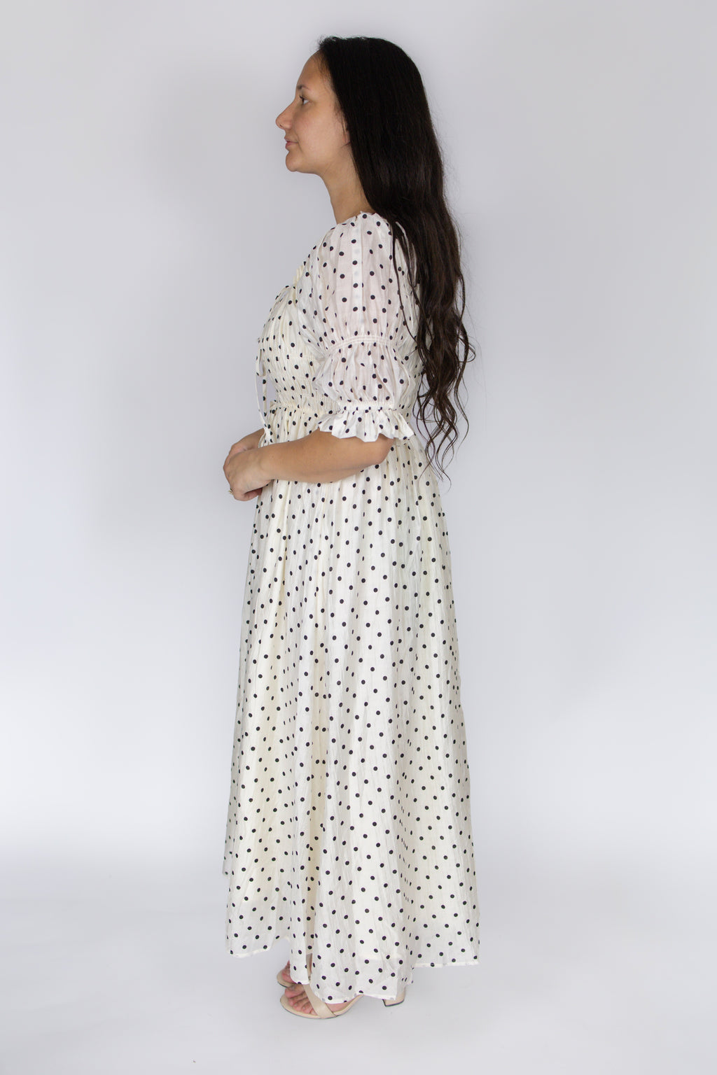 Blakely Smocked Dress in Ivory Dot