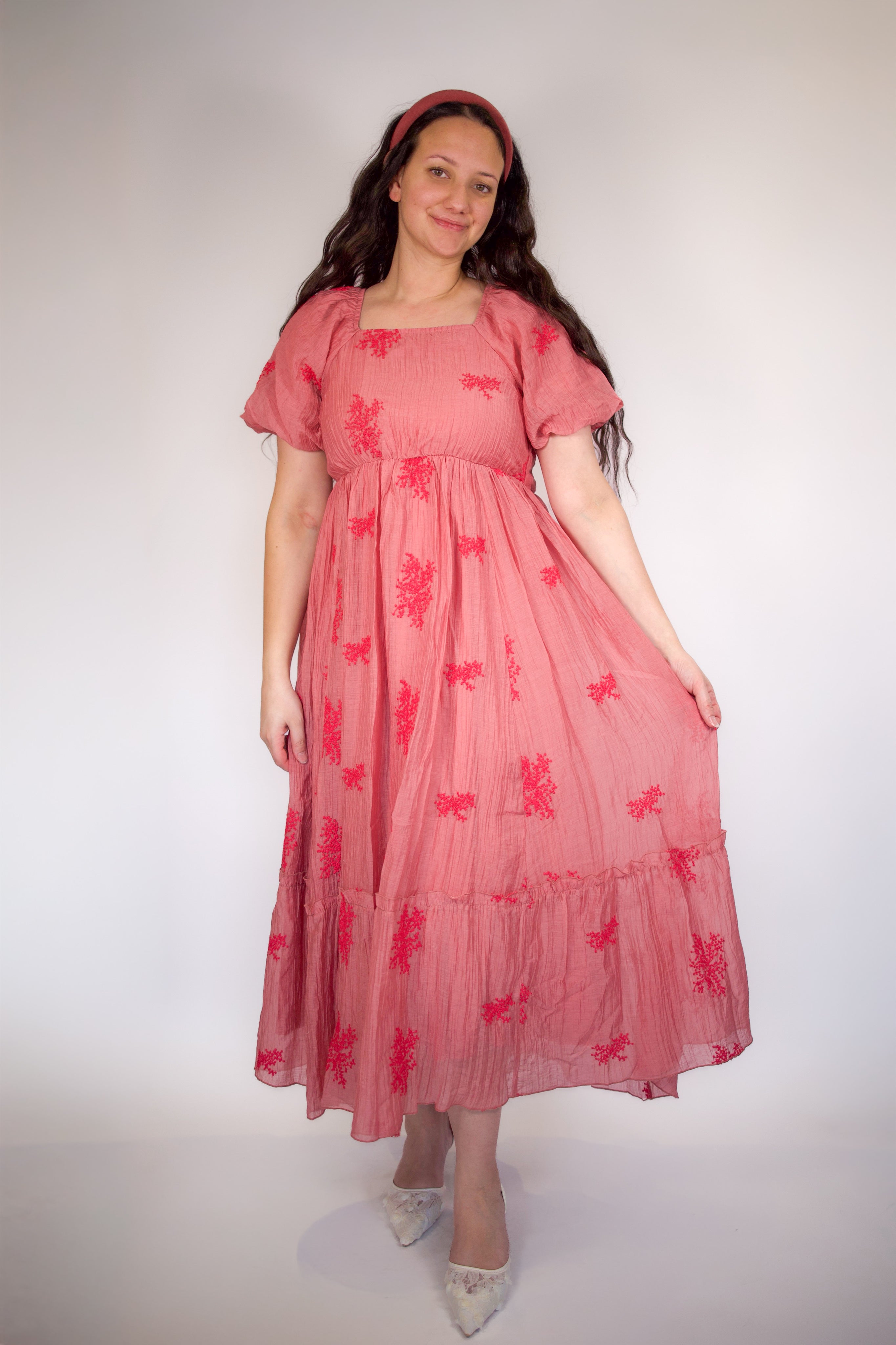 Aria Floral Embroidered Midi Dress