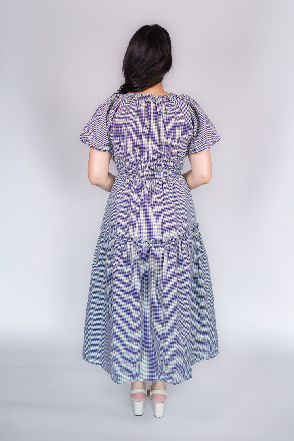 Lena Midi Dress in Navy Gingham