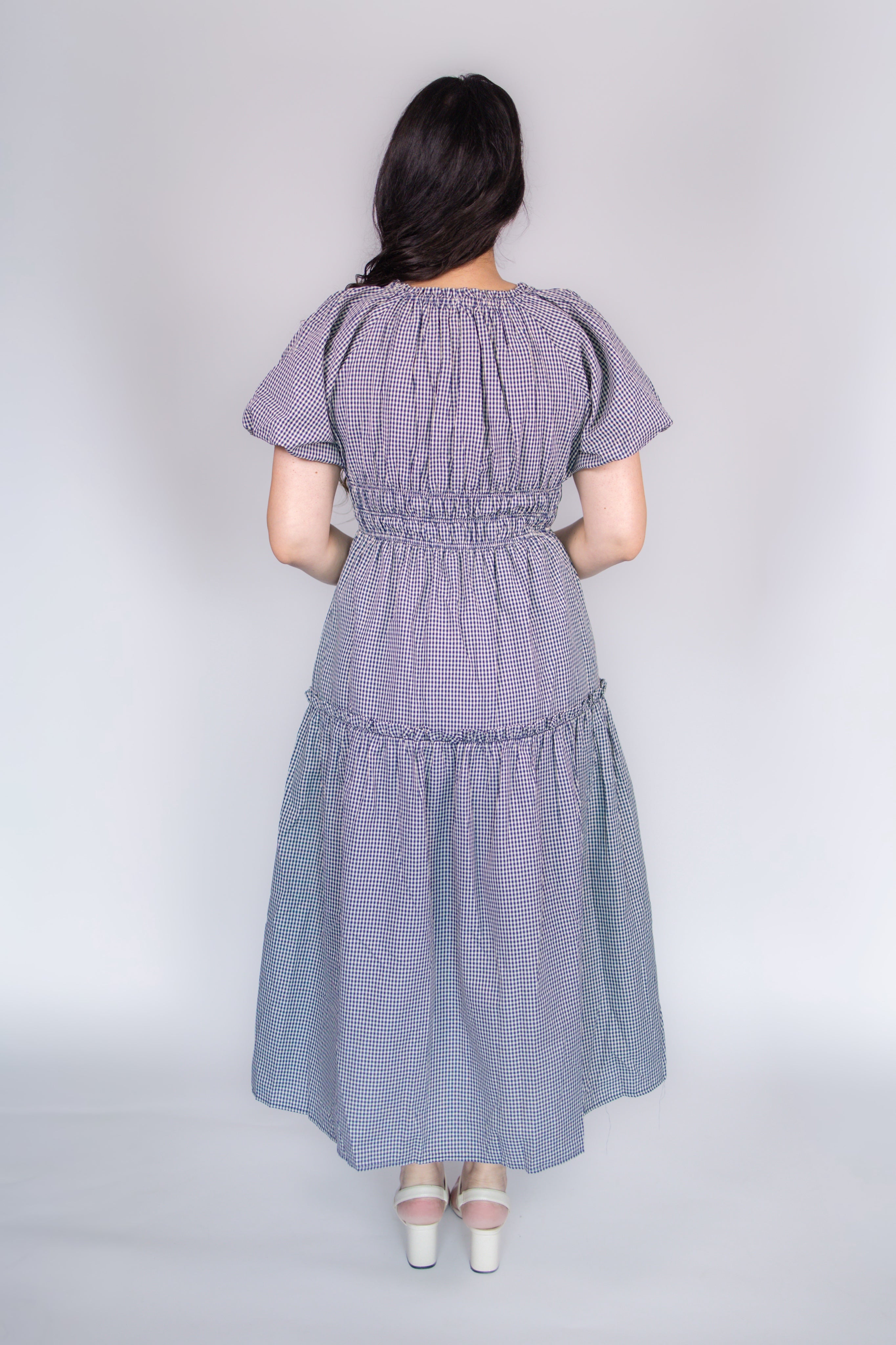 Lena Midi Dress in Navy Gingham