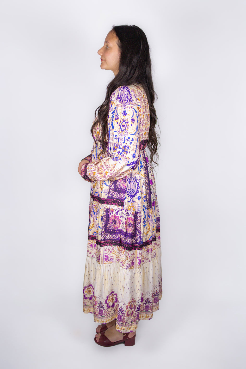 Aspen Patchwork Print Dress in Lilac
