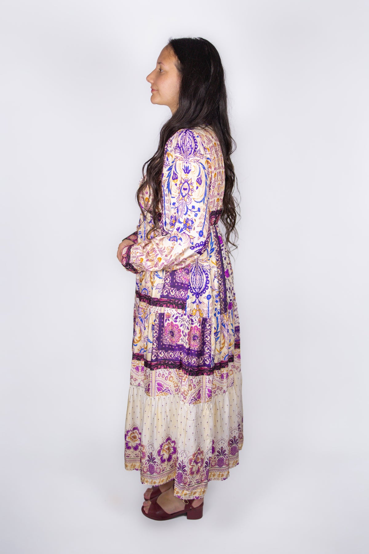 Aspen Patchwork Print Dress in Lilac