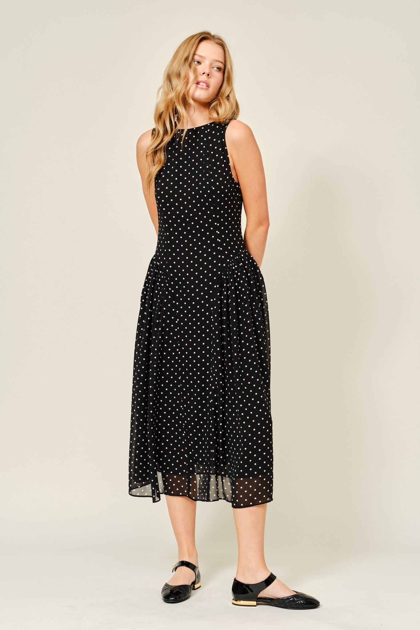 Kamrie Polka Dot Tank Dress in Black