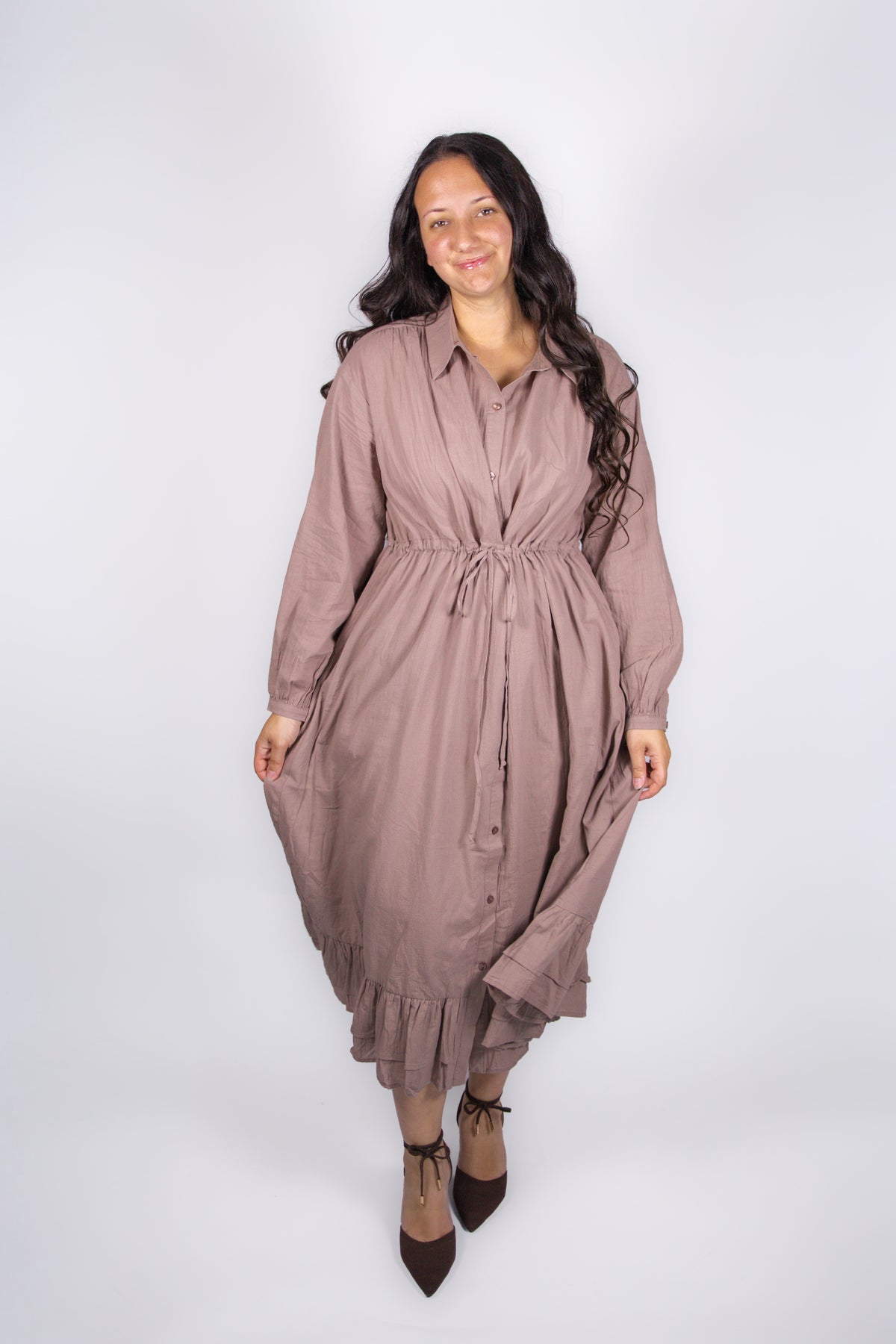 Evie Drawstring Shirt Dress in Mauve