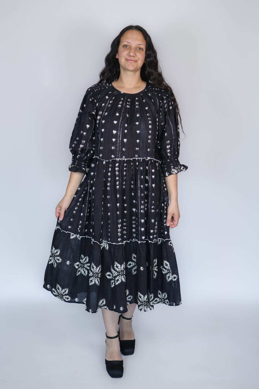 Jade Tiered Midi Dress in Black