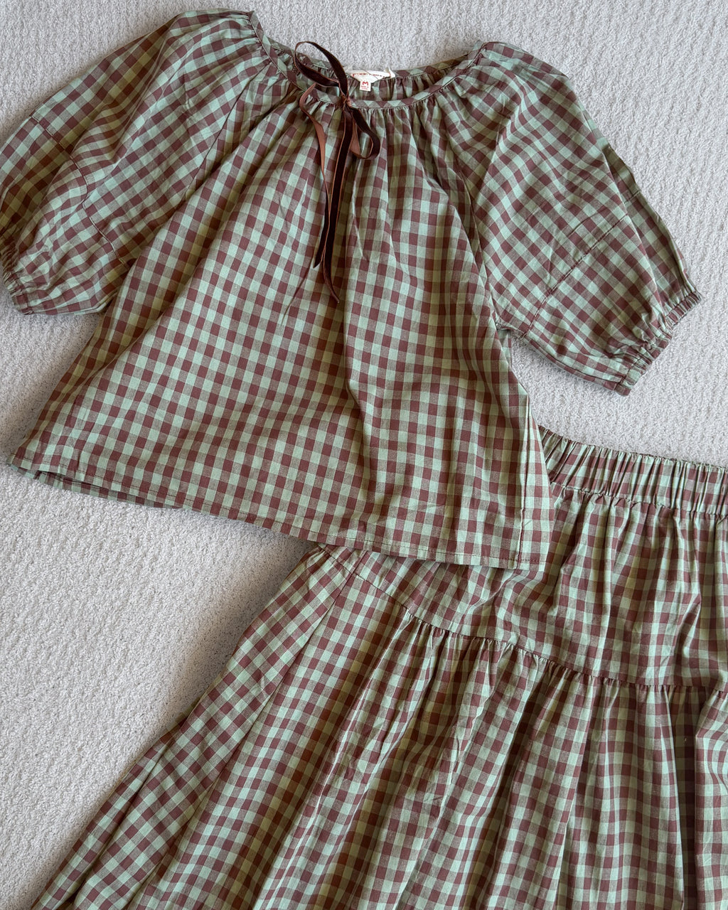 Mollie Gingham Skirt Set in Chocolate & Mint