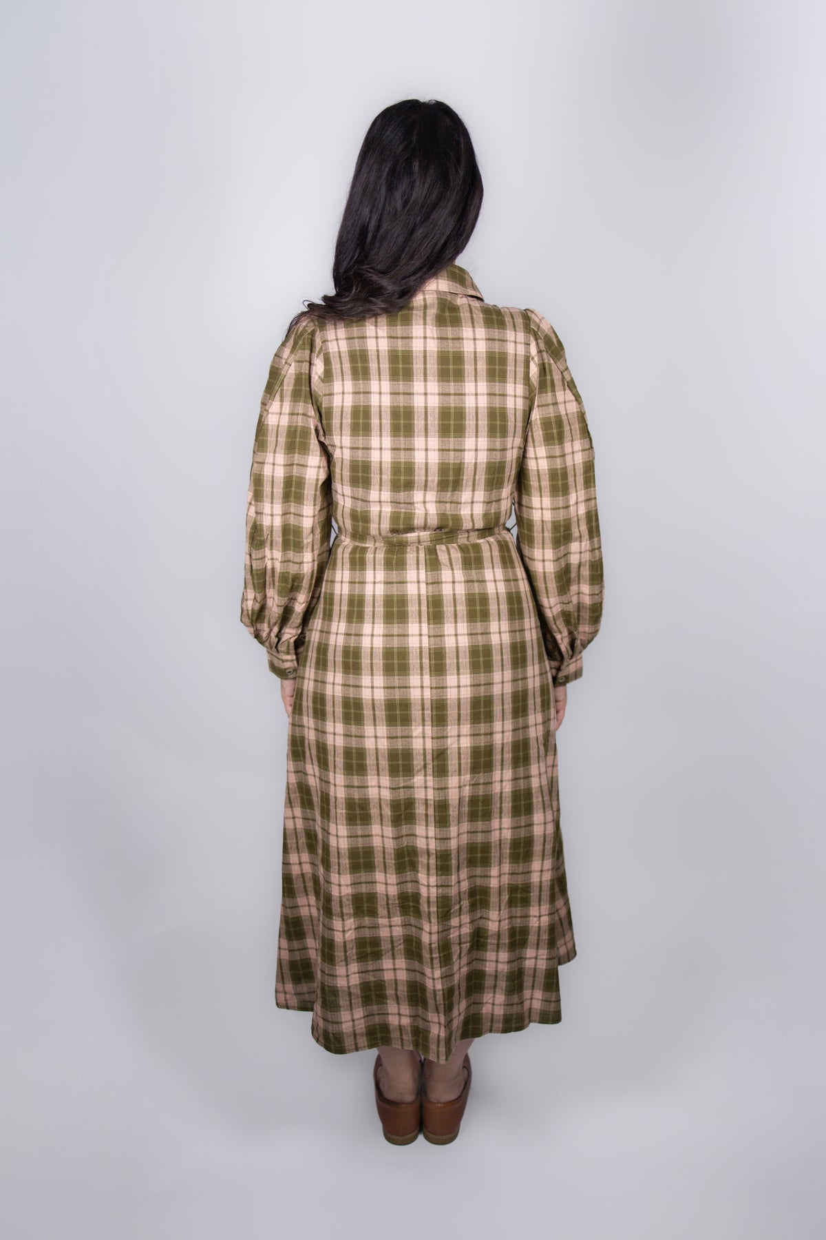 Rae Plaid Flannel Dress in Blush/Olive