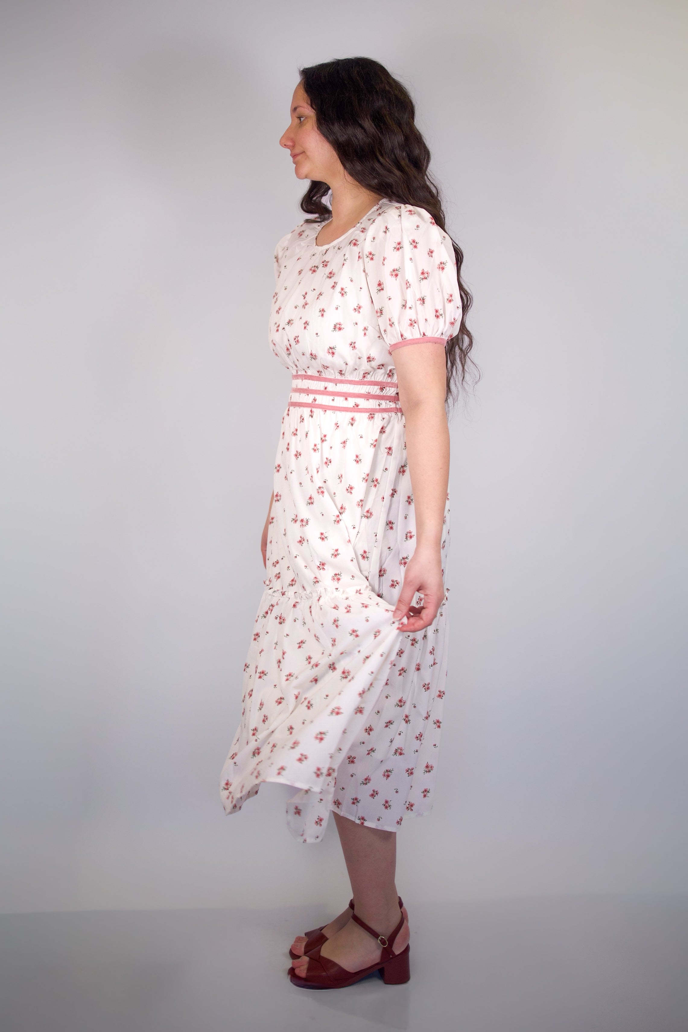 Raina Ditsy Floral Pink Midi Dress