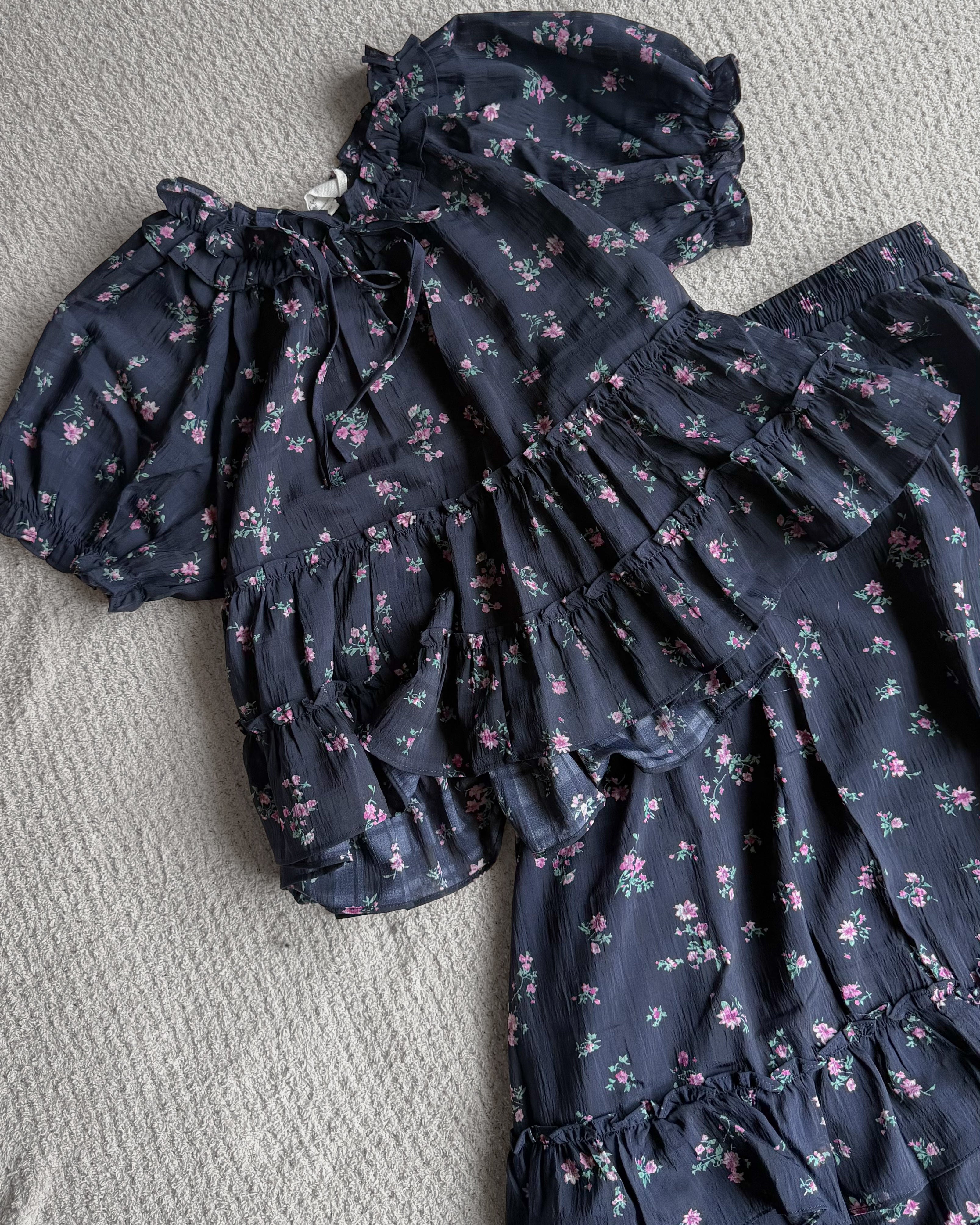 Odette Ditsy Floral Maxi Set in Navy