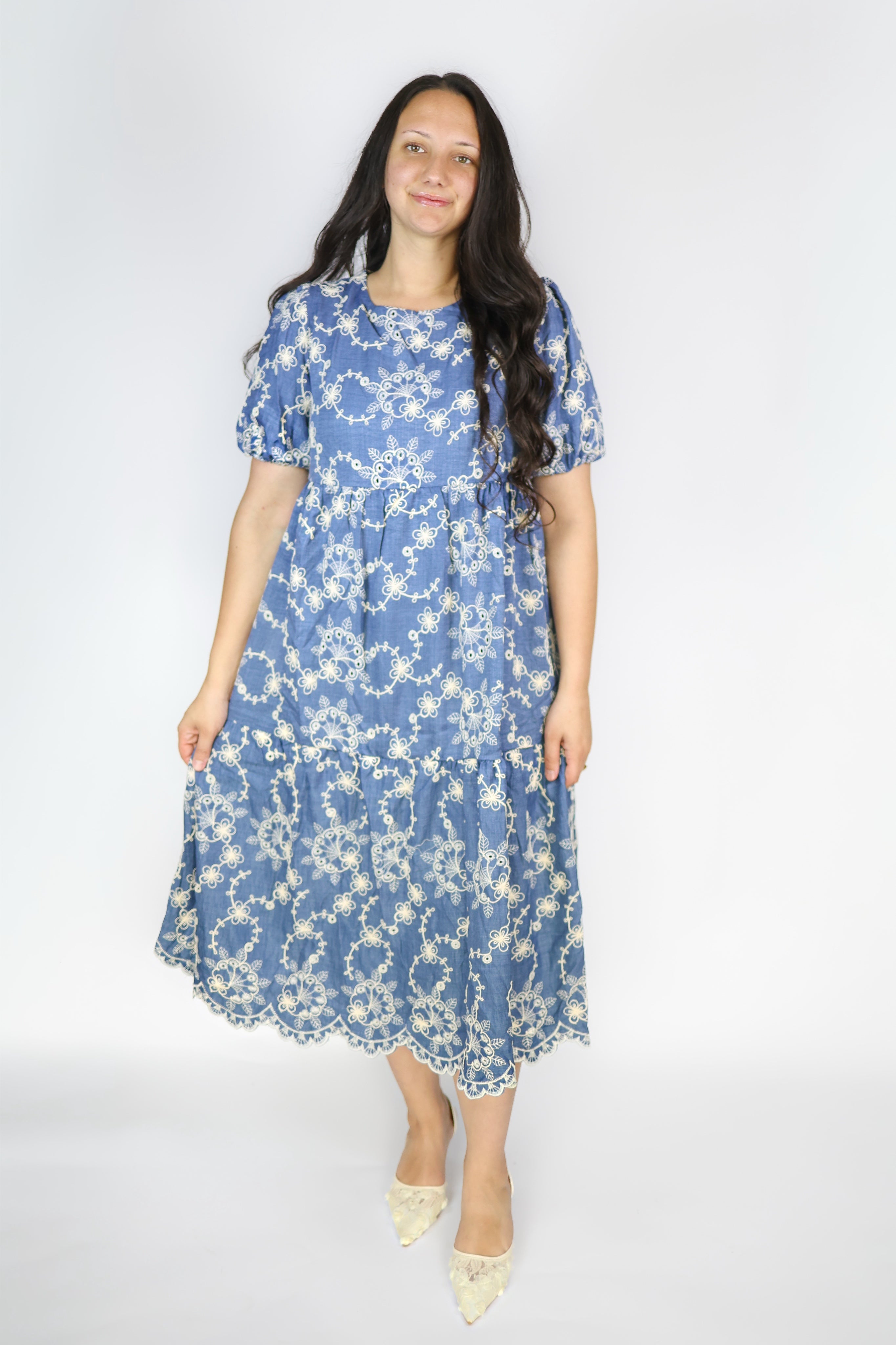 Colette Embroidered Denim Dress