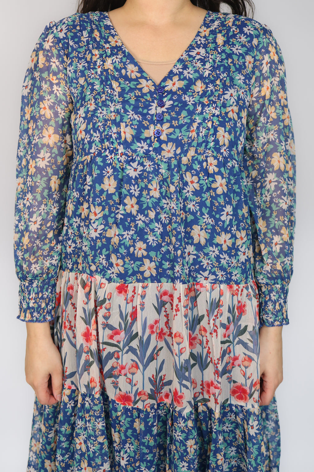 Vestido midi escalonado floral Corrine