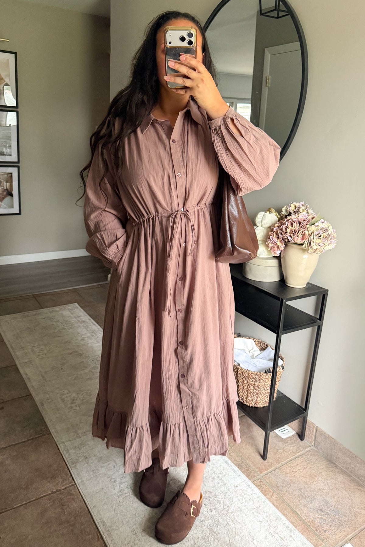 Evie Drawstring Shirt Dress in Mauve