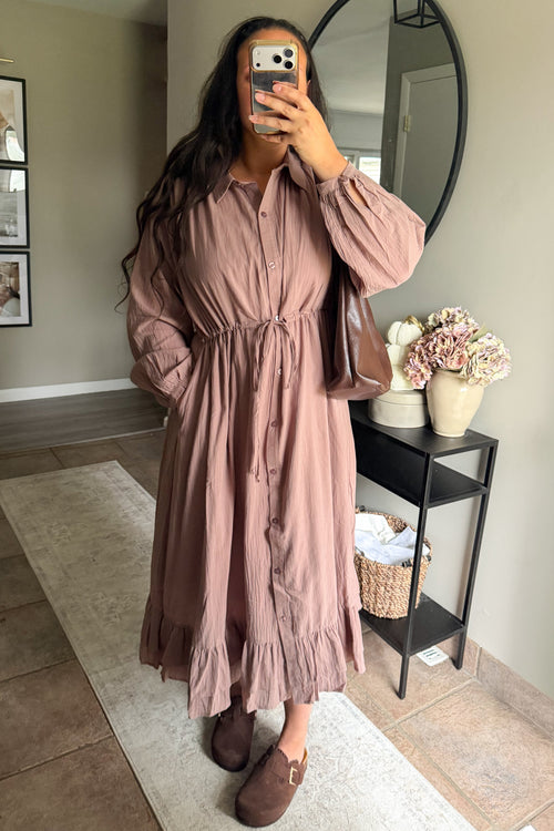 Evie Drawstring Shirt Dress in Mauve
