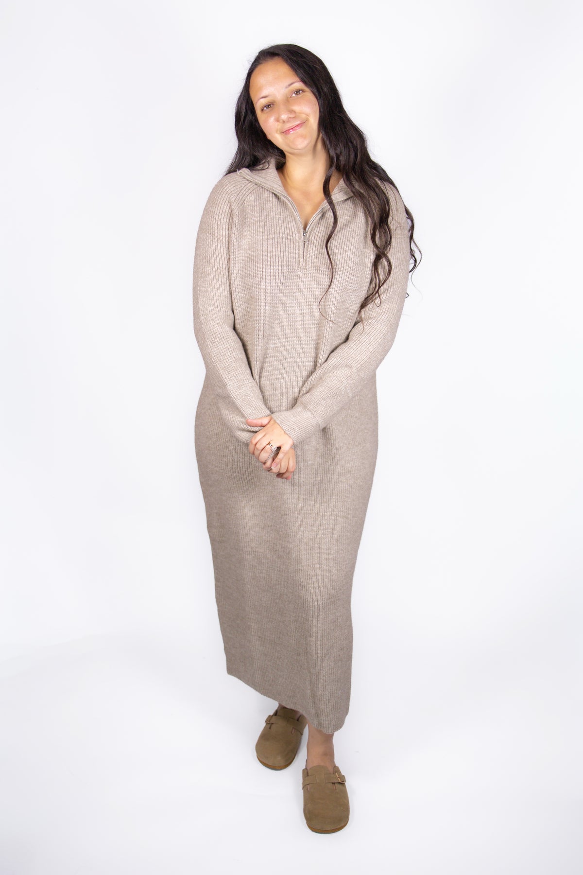 Baylor Half-Zip Sweater Dress in Mocha