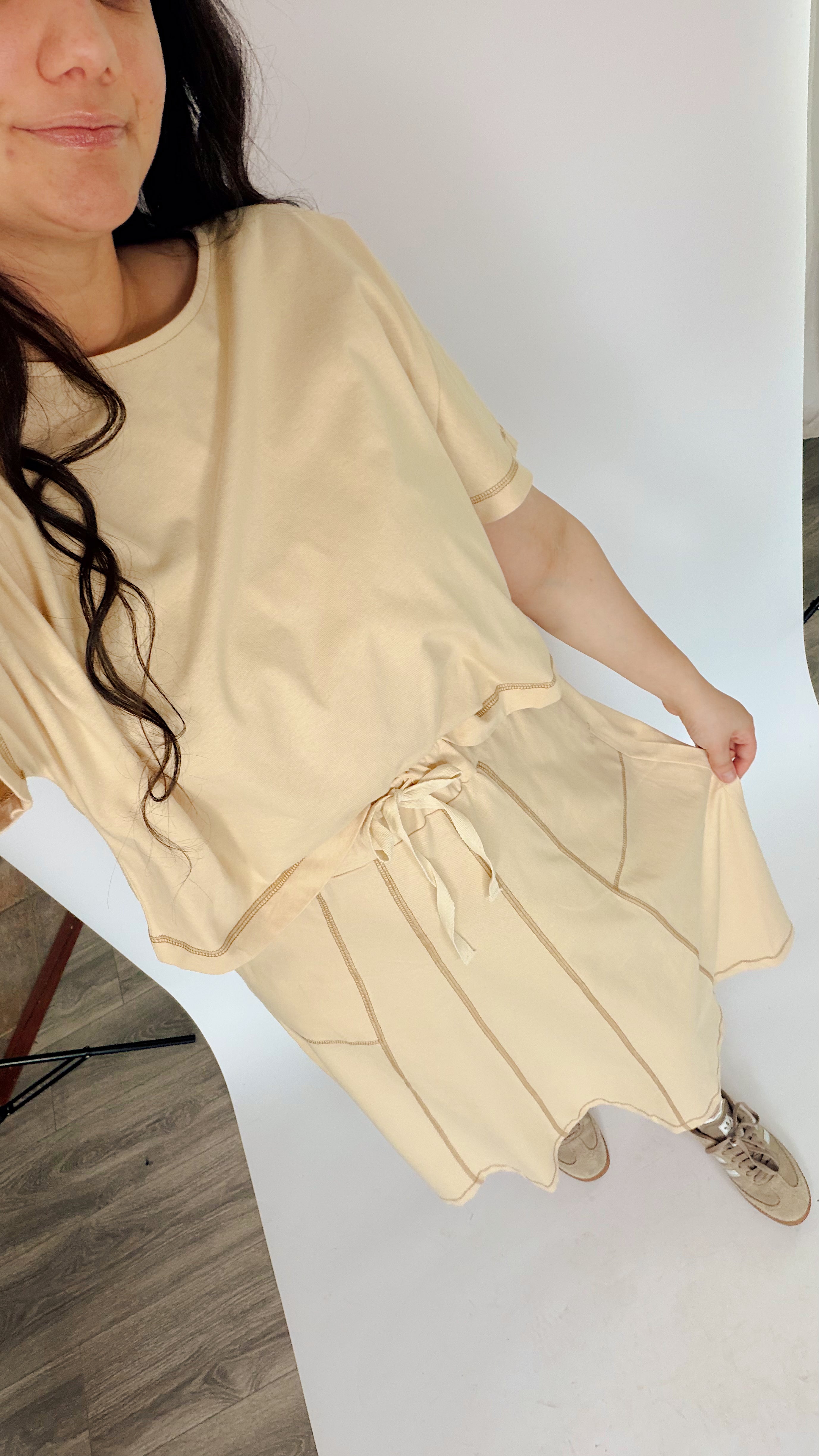 Mallie Casual Top & Skirt Set in Natural - Restock 5/8