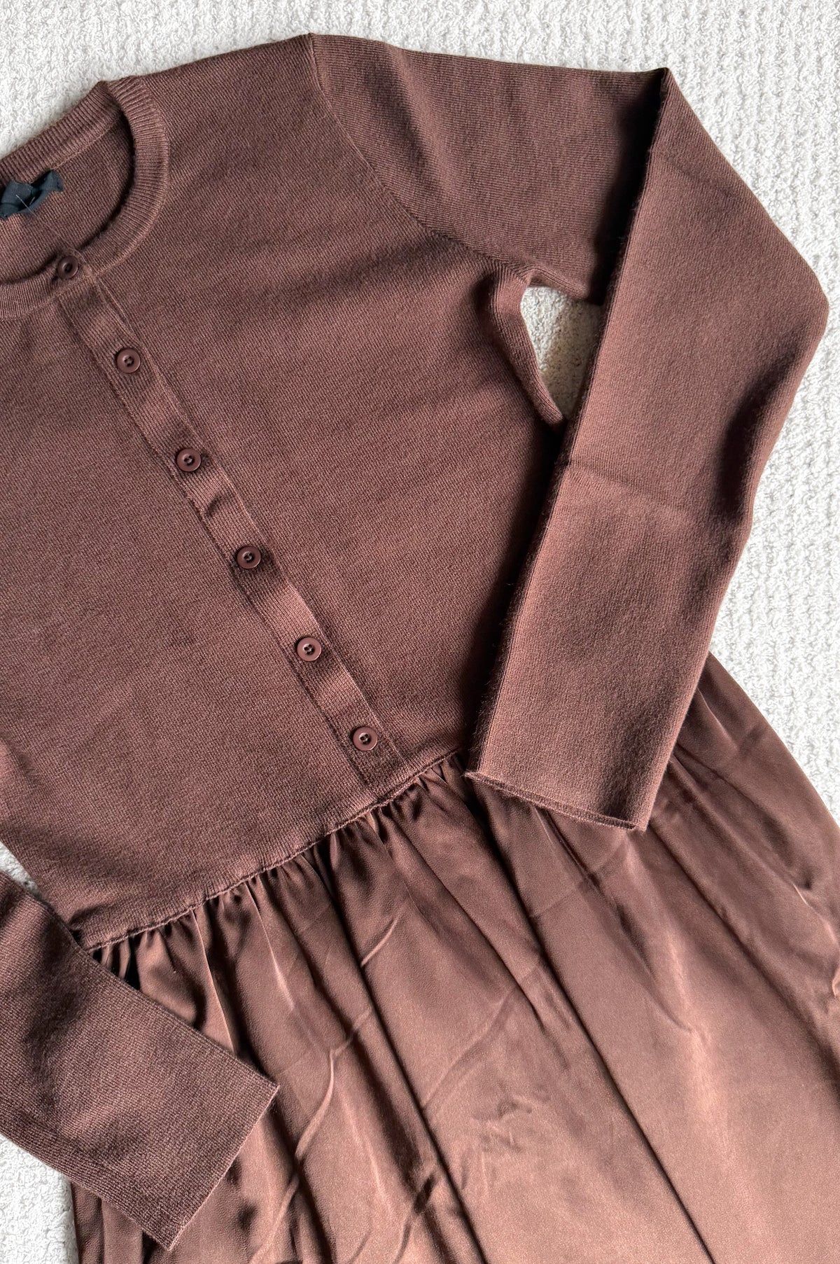 Jenna Knit Top Satin Dress in Cocoa