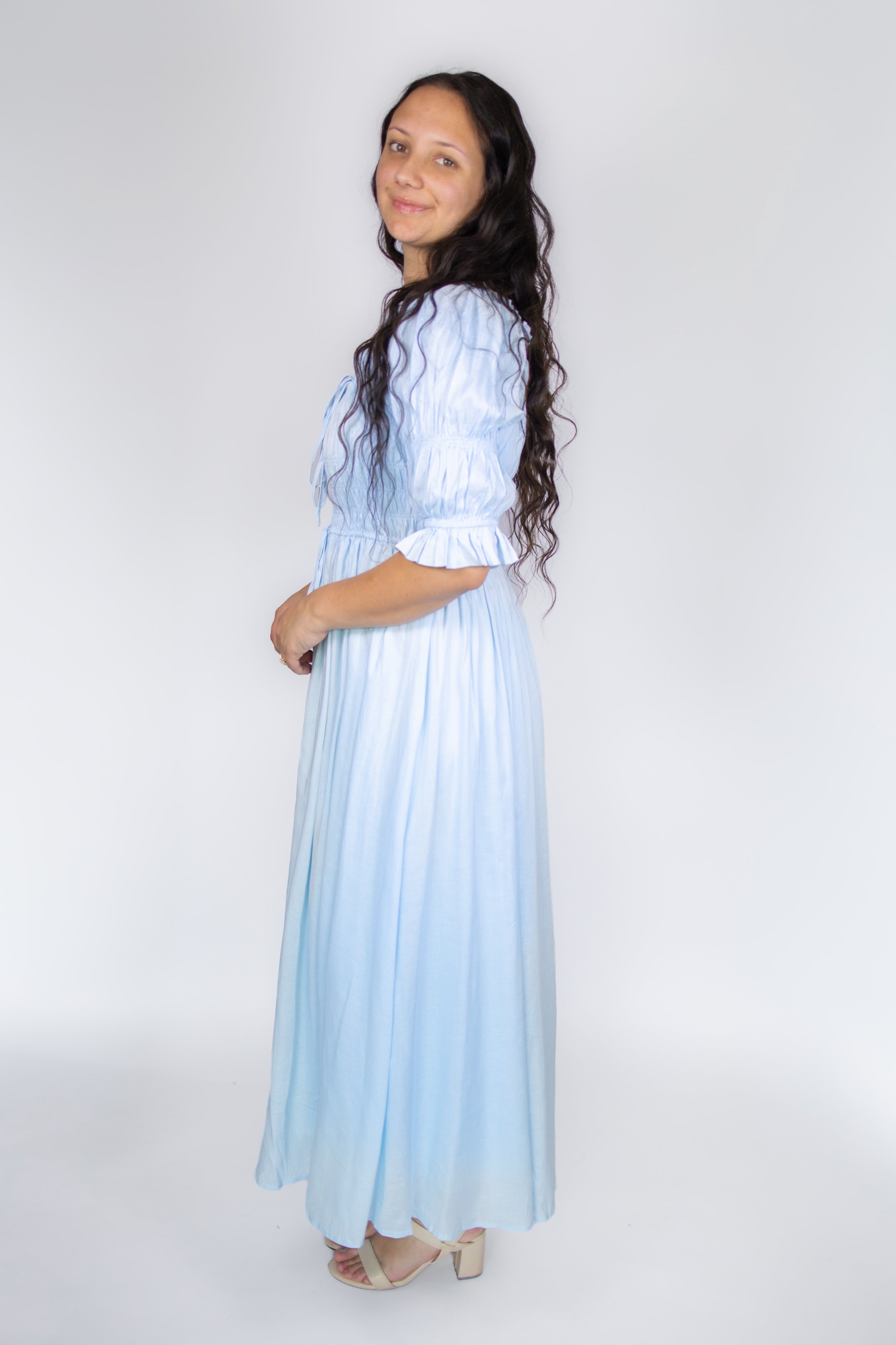 Blakely Smocked Dress in Baby Blue