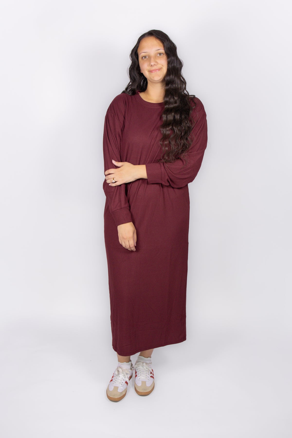 Stevie Casual Sweatshirt Dress in Burgundy