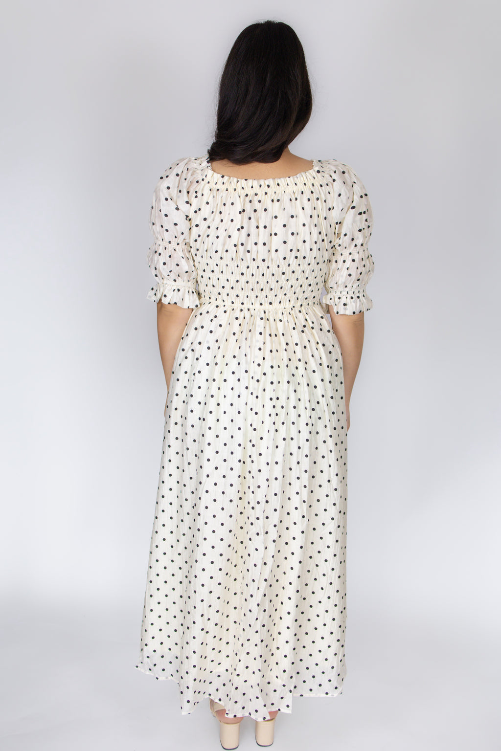 Blakely Smocked Dress in Ivory Dot