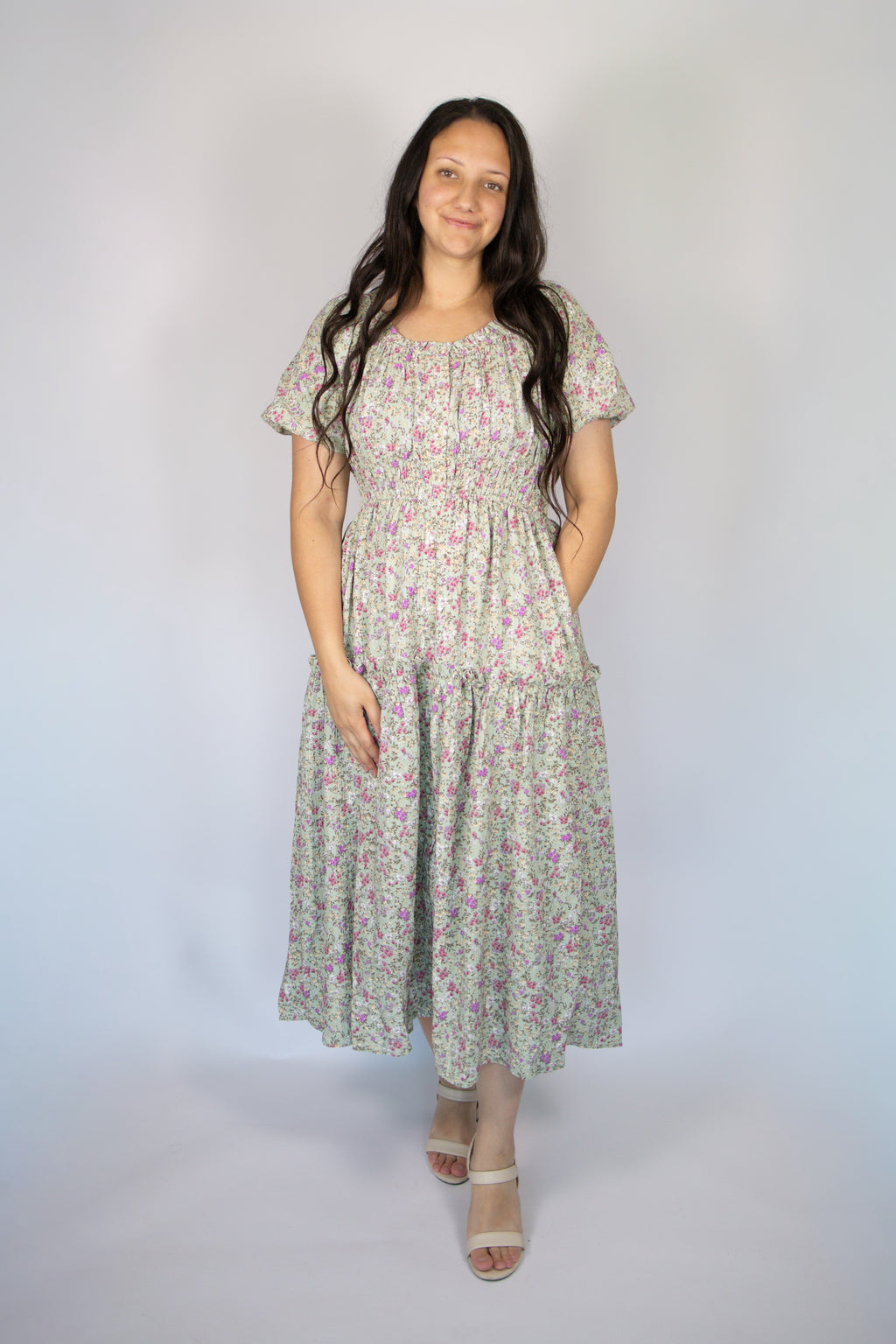 Lena Midi Dress in Sage Floral