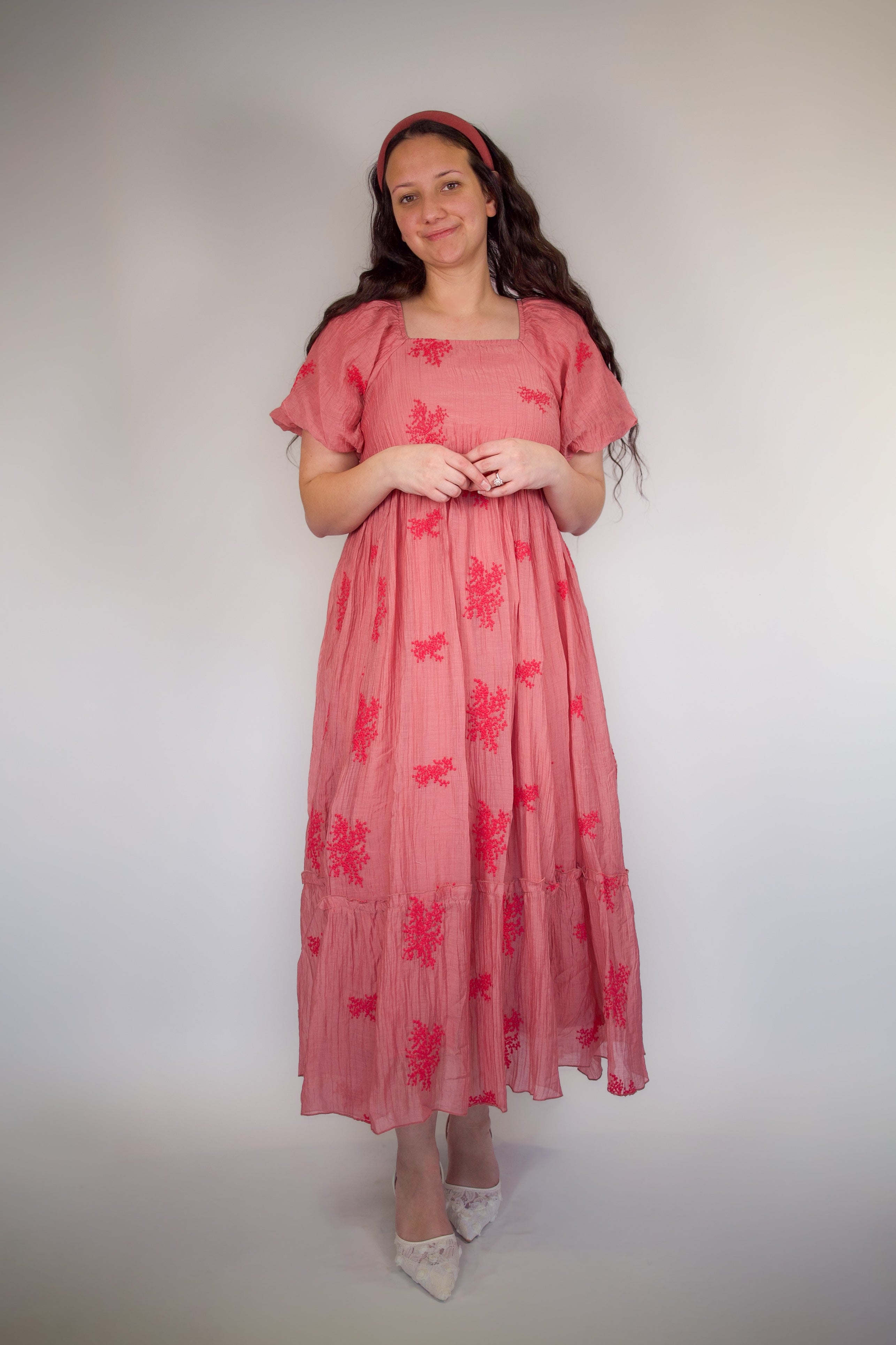 Aria Floral Embroidered Midi Dress