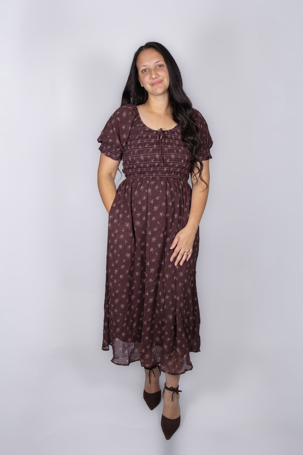 Penny Floral Smocked Dress in Burgundy
