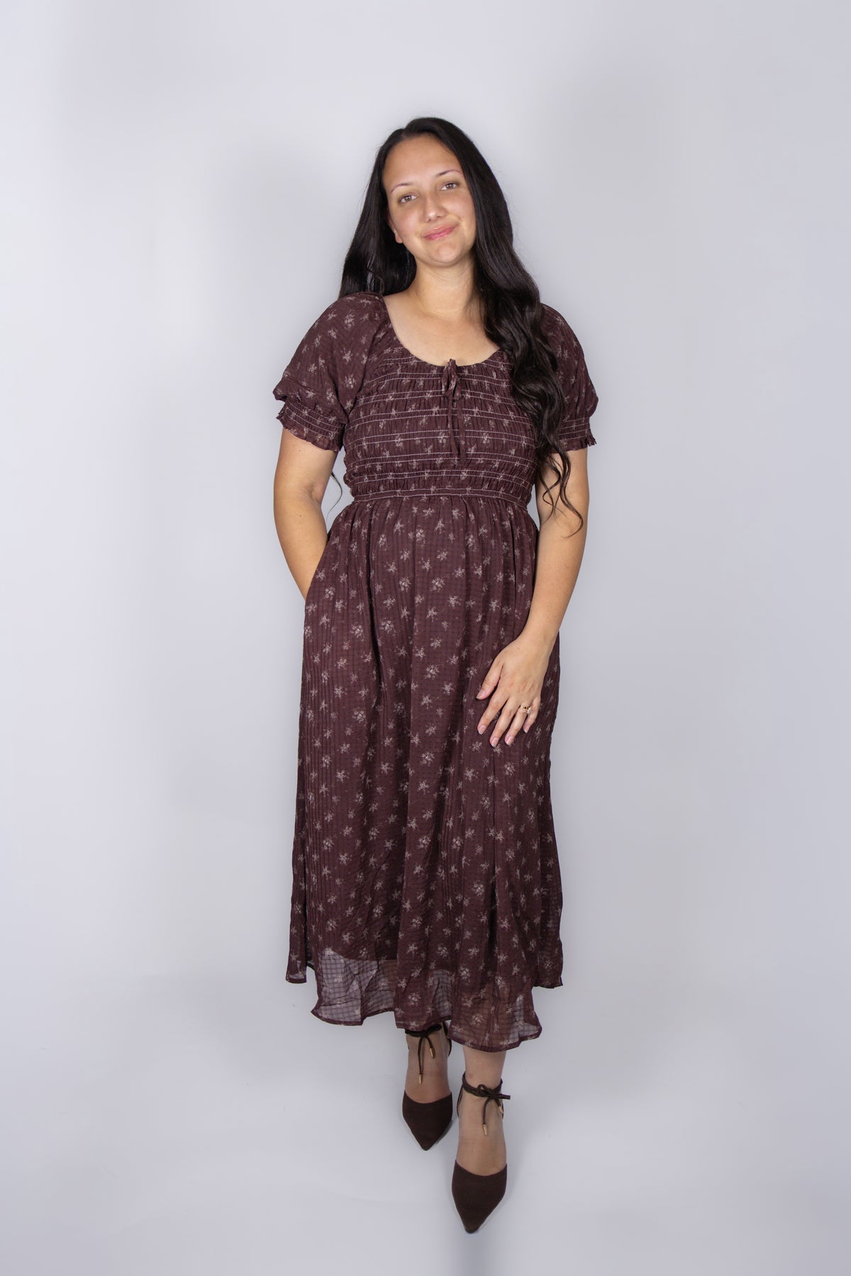 Penny Floral Smocked Dress in Burgundy