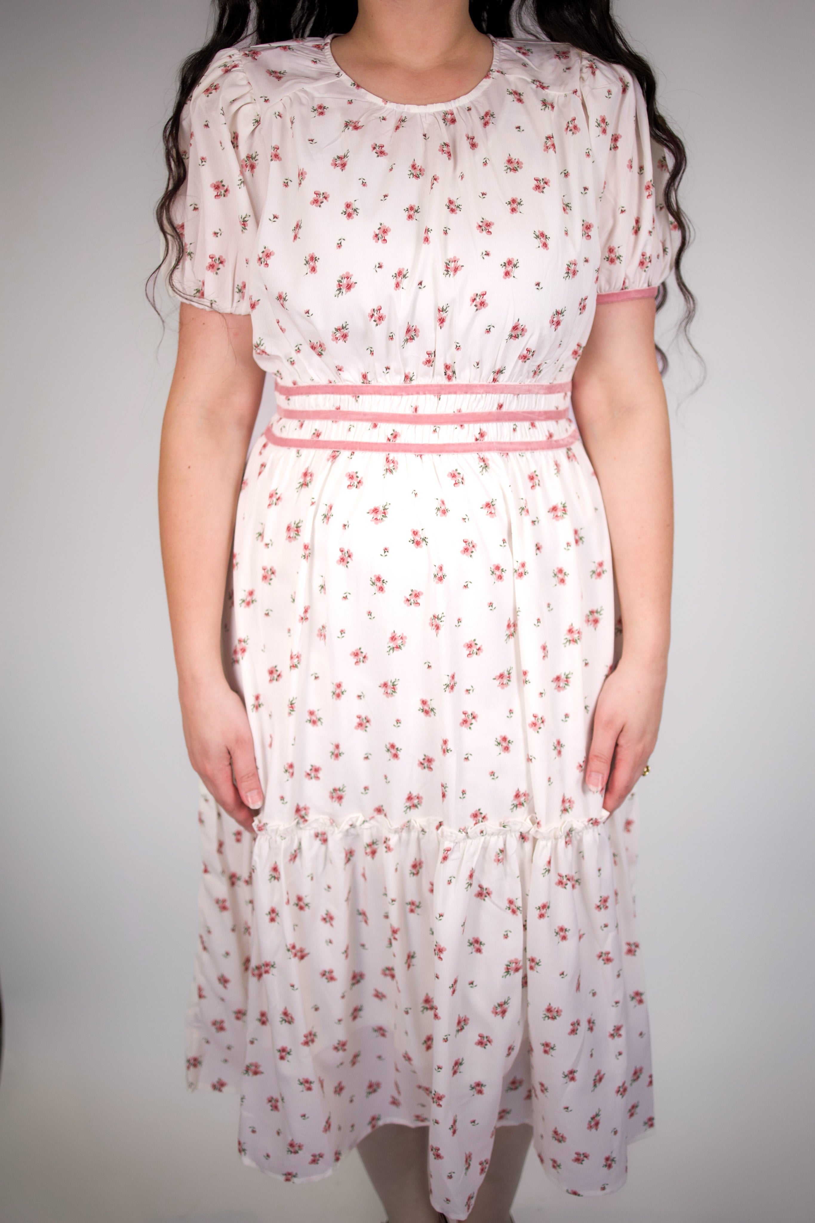 Raina Ditsy Floral Pink Midi Dress