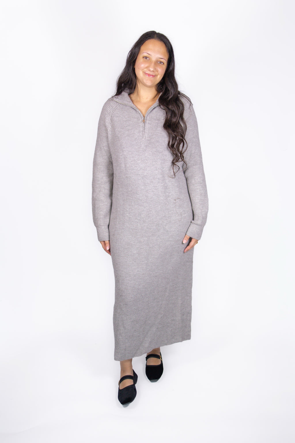 Baylor Half-Zip Sweater Dress in Gray