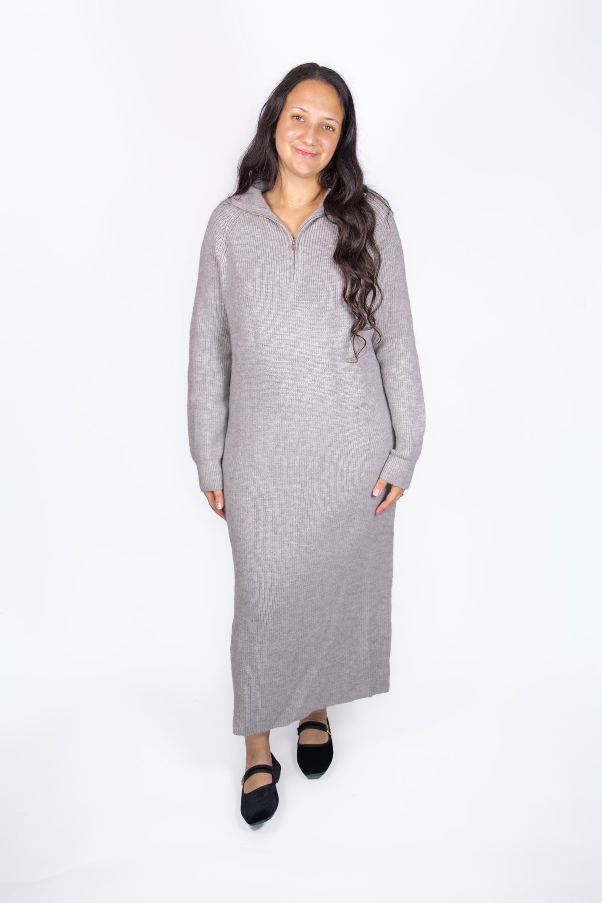 Baylor Half-Zip Sweater Dress in Gray
