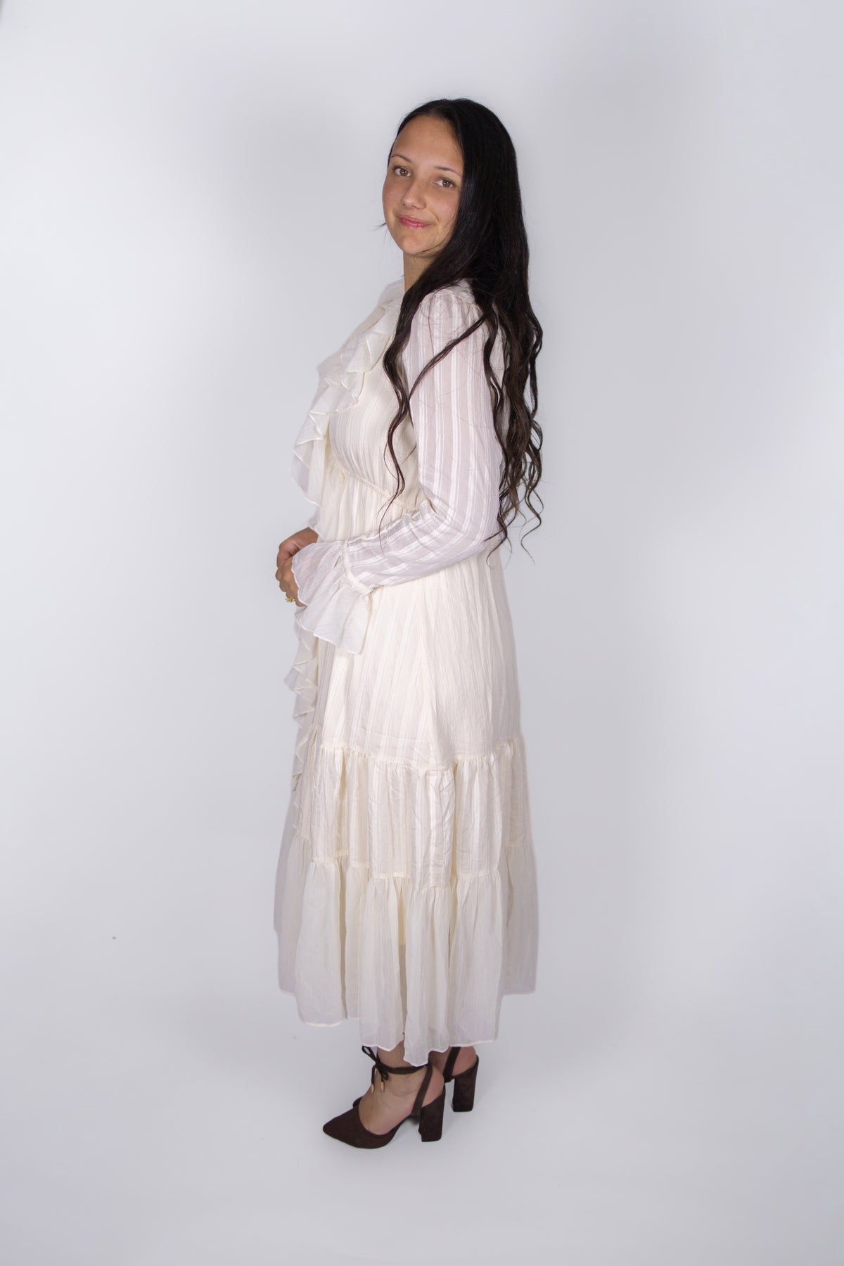 Felicity Ruffle Tiered Dress in Cream