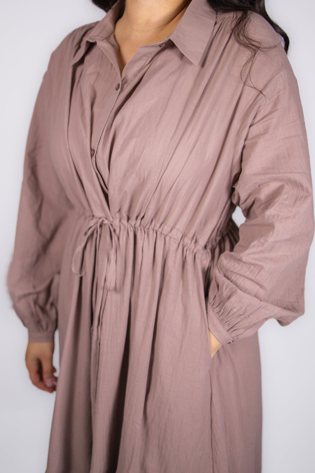 Evie Drawstring Shirt Dress in Mauve