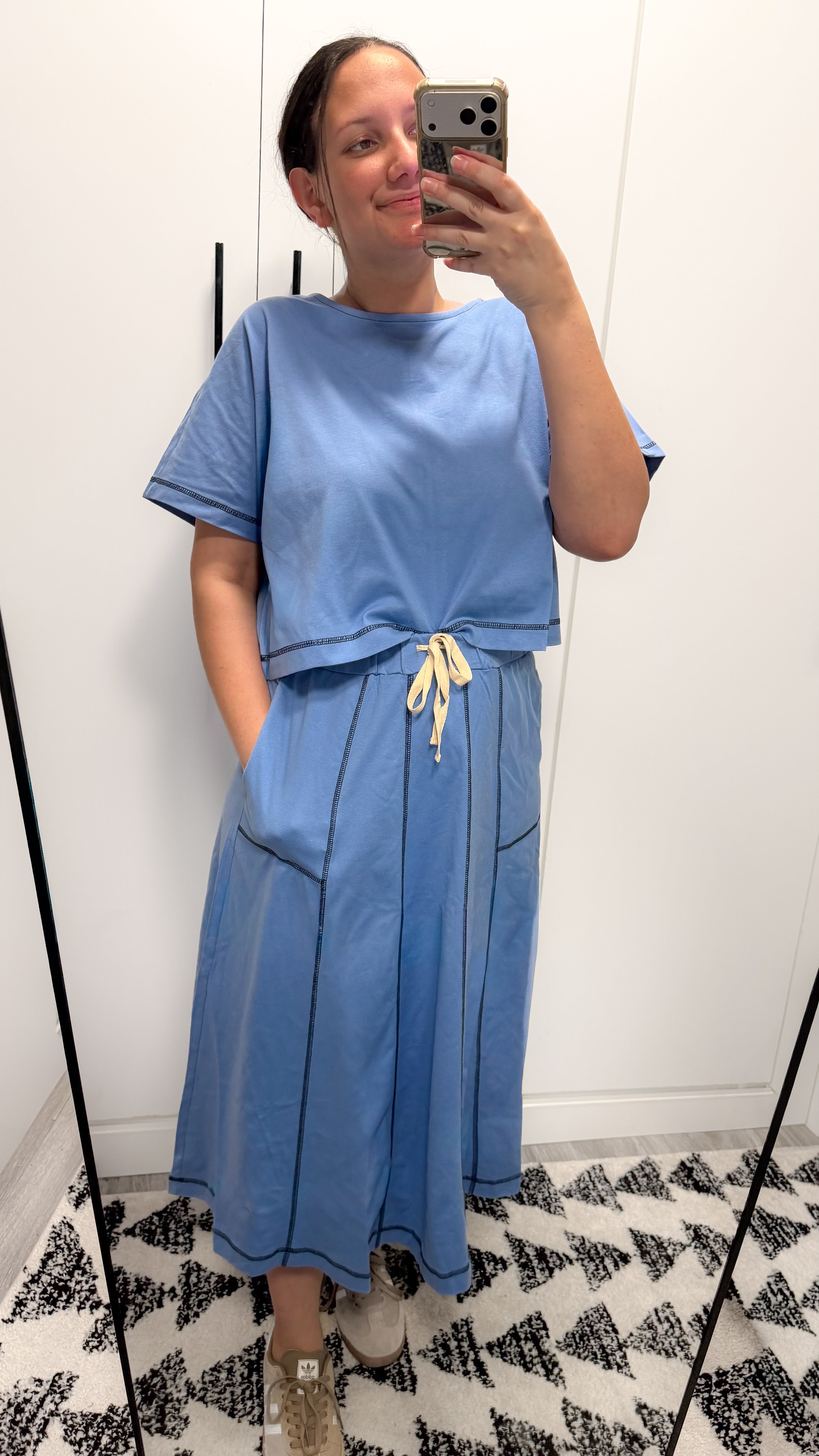 Mallie Casual Top & Skirt Set in Blue
