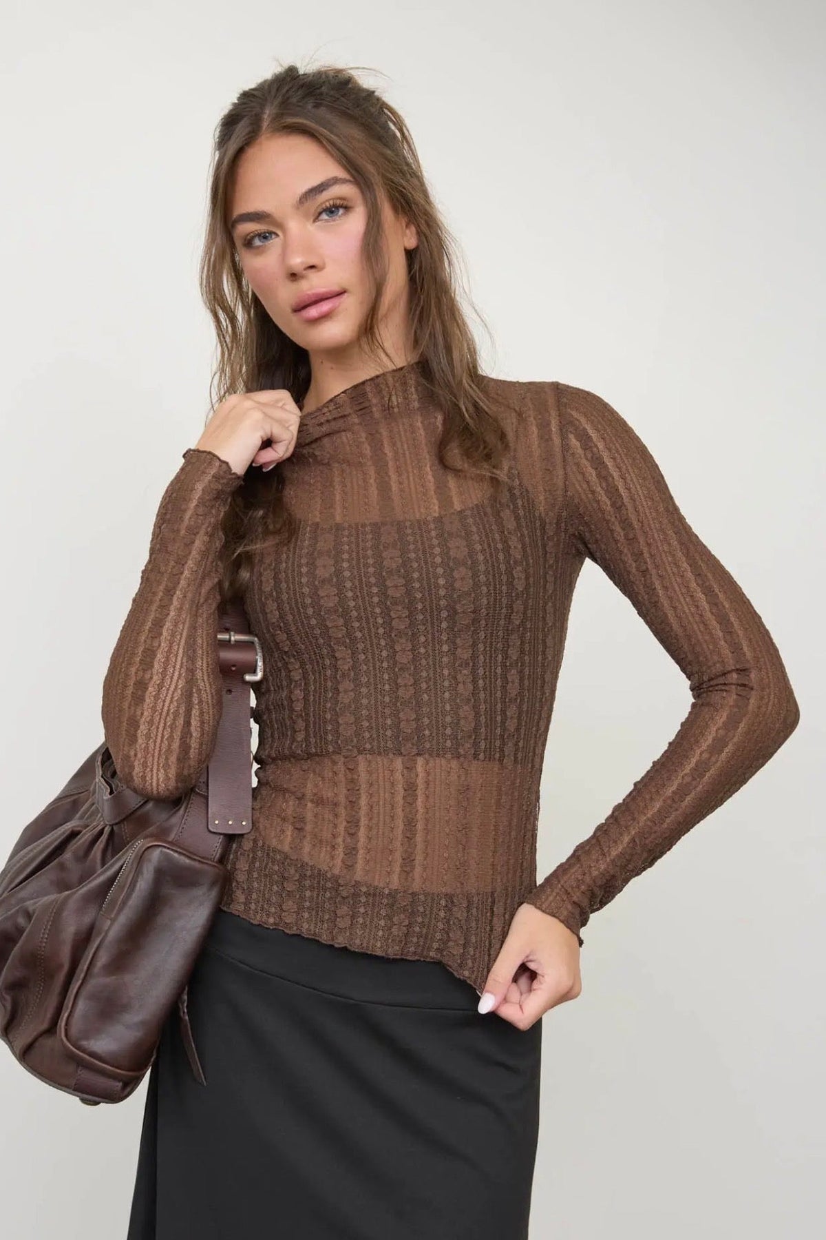 Lace Layering Long Sleeve in Brown
