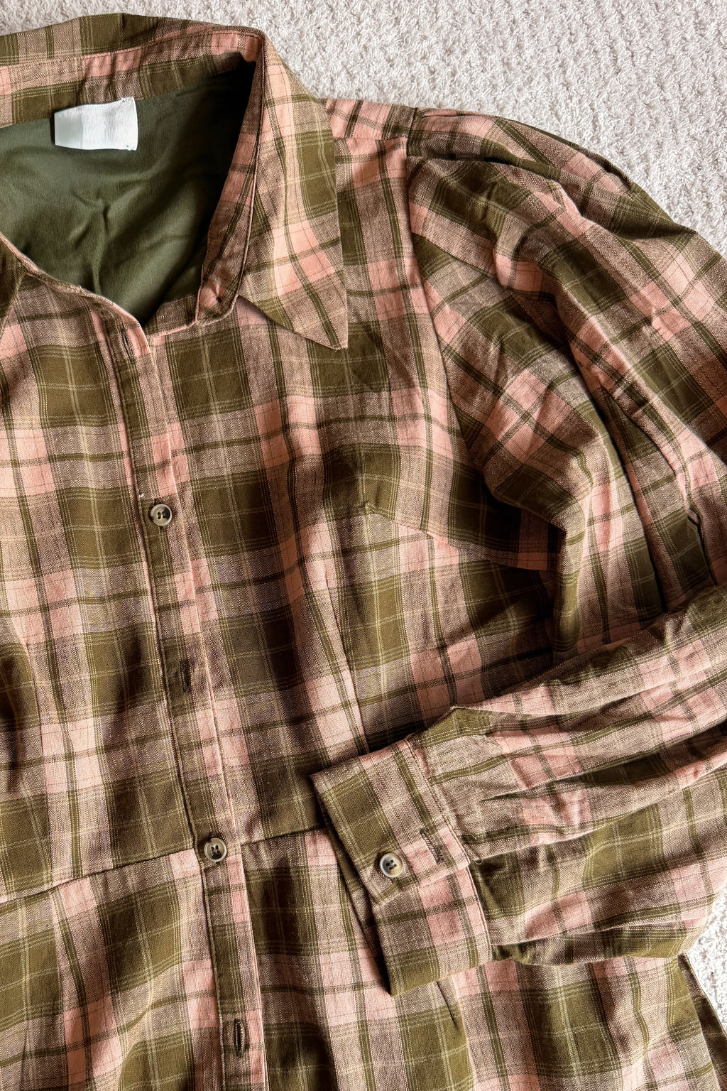 Rae Plaid Flannel Dress in Blush/Olive